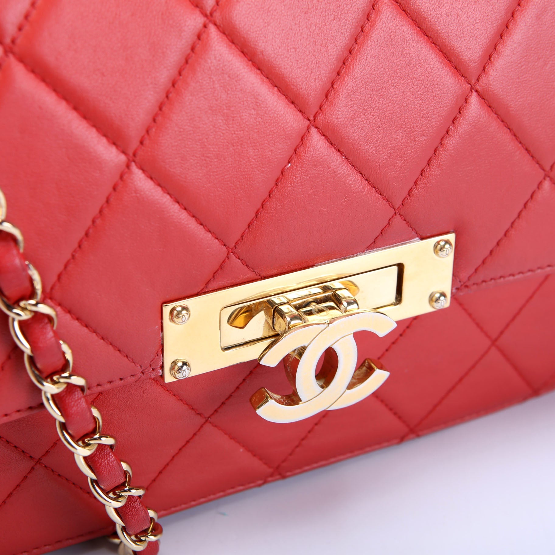 Golden Class Large Flap Bag Quilted Lambskin 19M Red