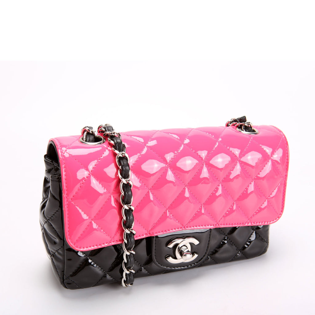 Classic Flap Mini Rectangle Bi-Color Patent 29M Black/Pink