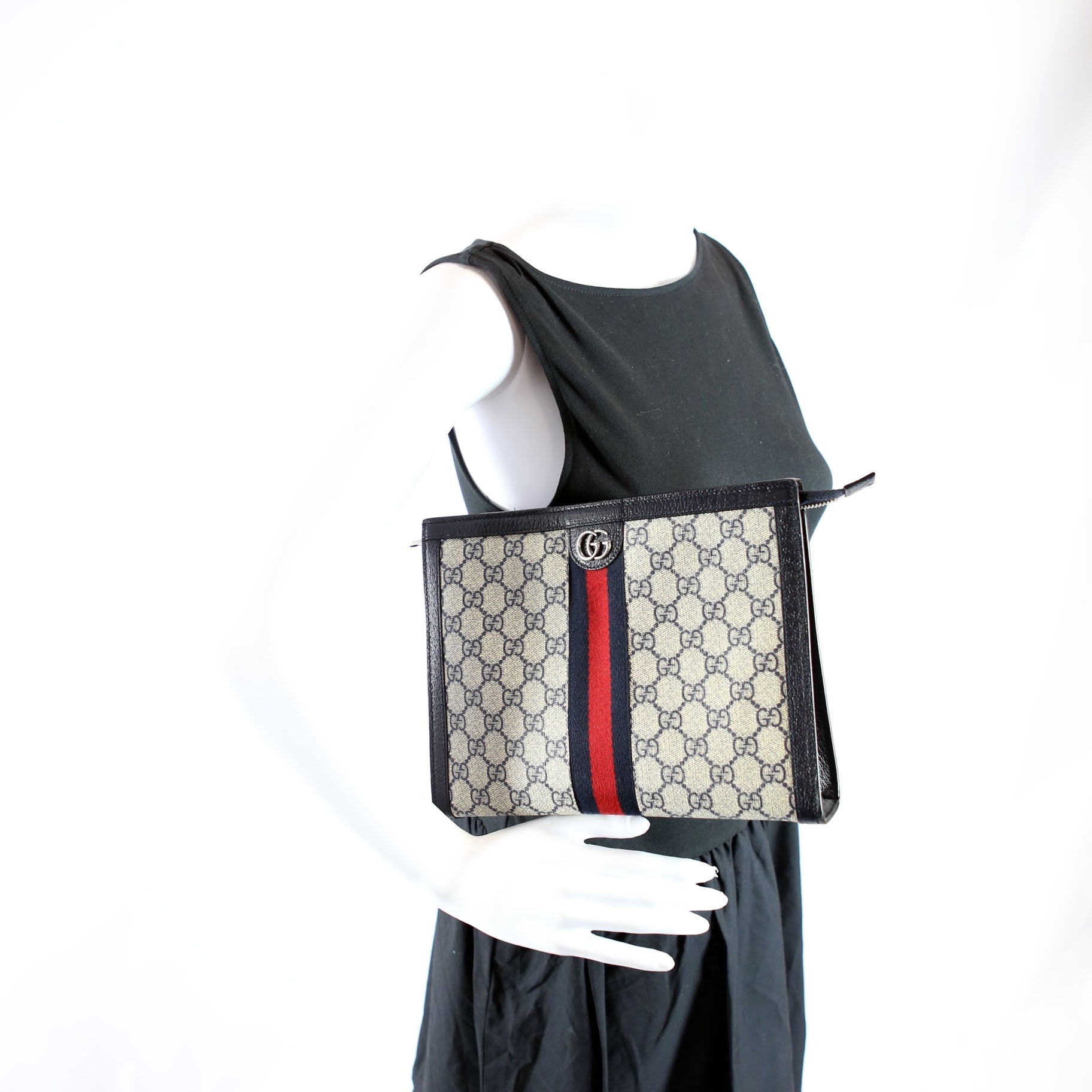 Gucci 625549 GG Supreme Ophidia Zip Pouch Navy