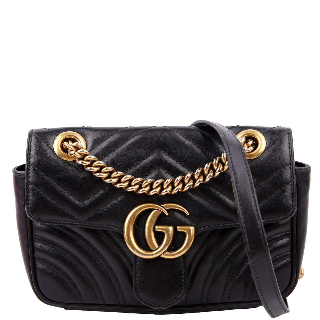 446744 Marmont Leather Shoulder Mini Flap Black