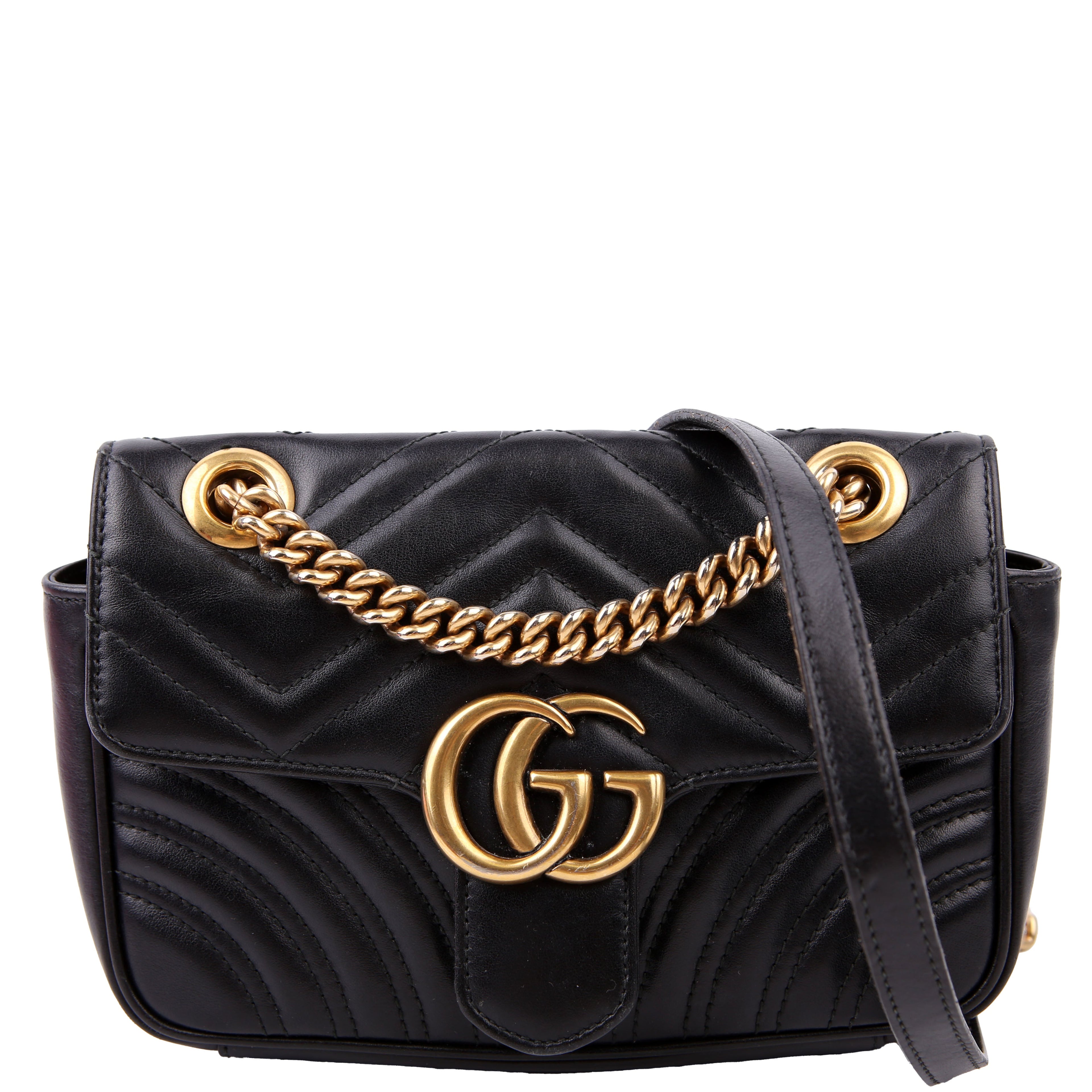 446744 Marmont Leather Shoulder Mini Flap Black