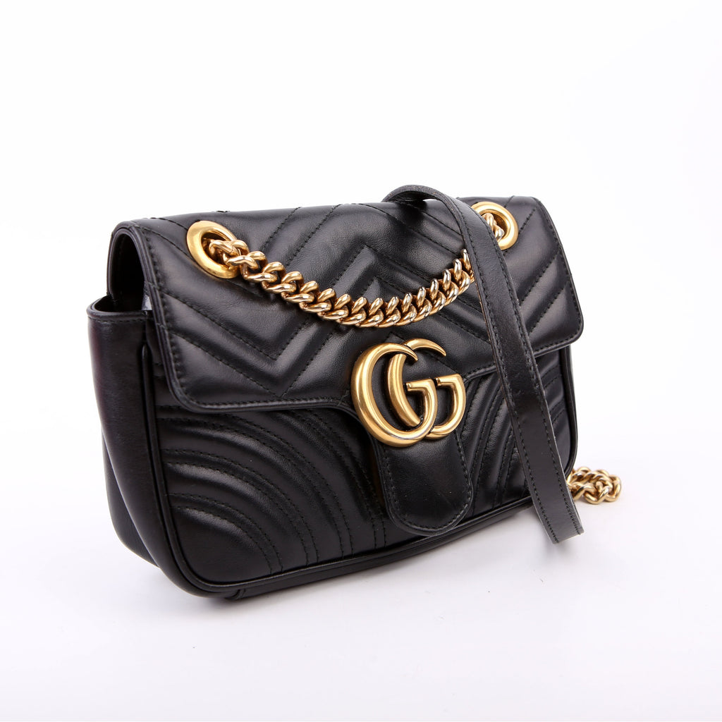 446744 Marmont Leather Shoulder Mini Flap Black