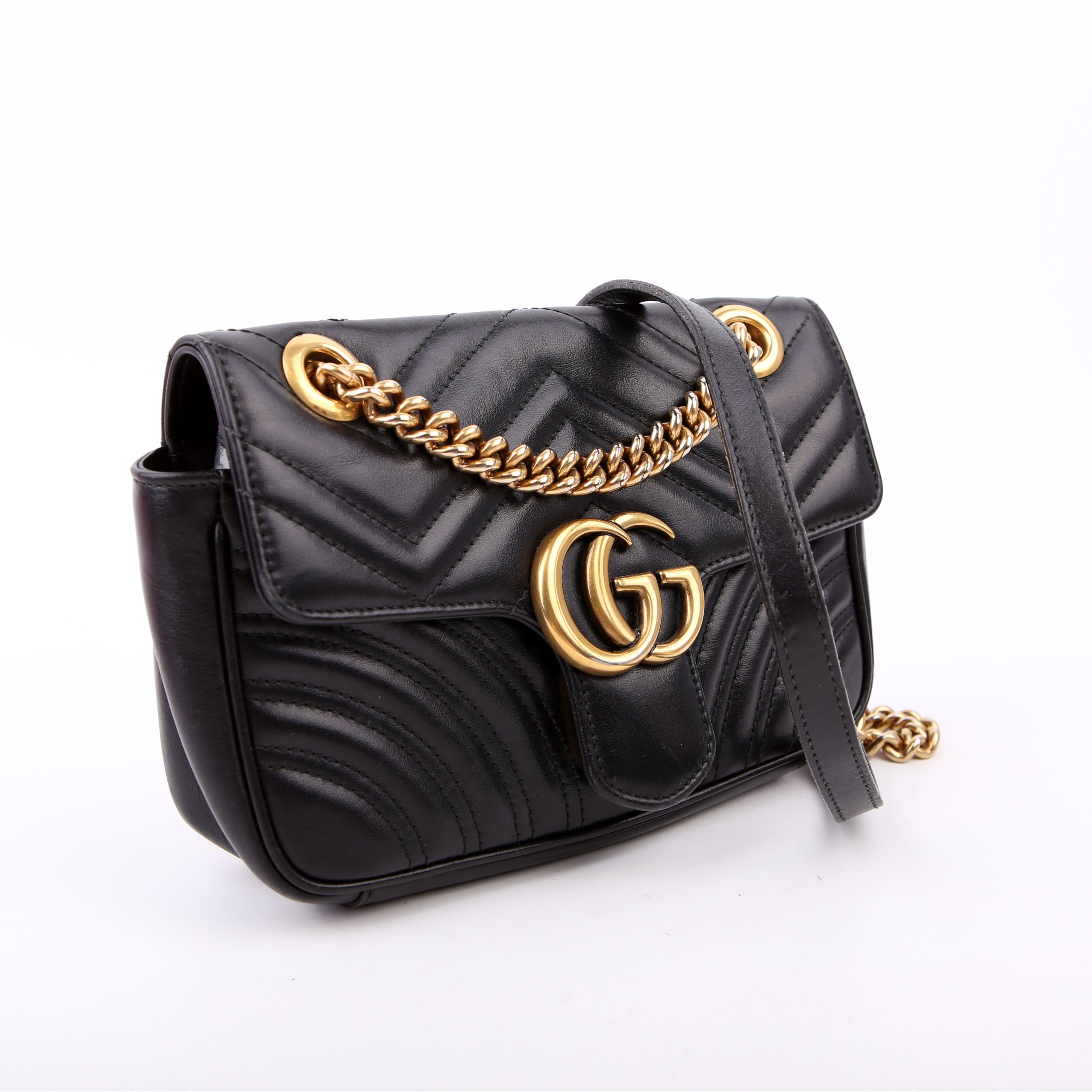 446744 Marmont Leather Shoulder Mini Flap Black