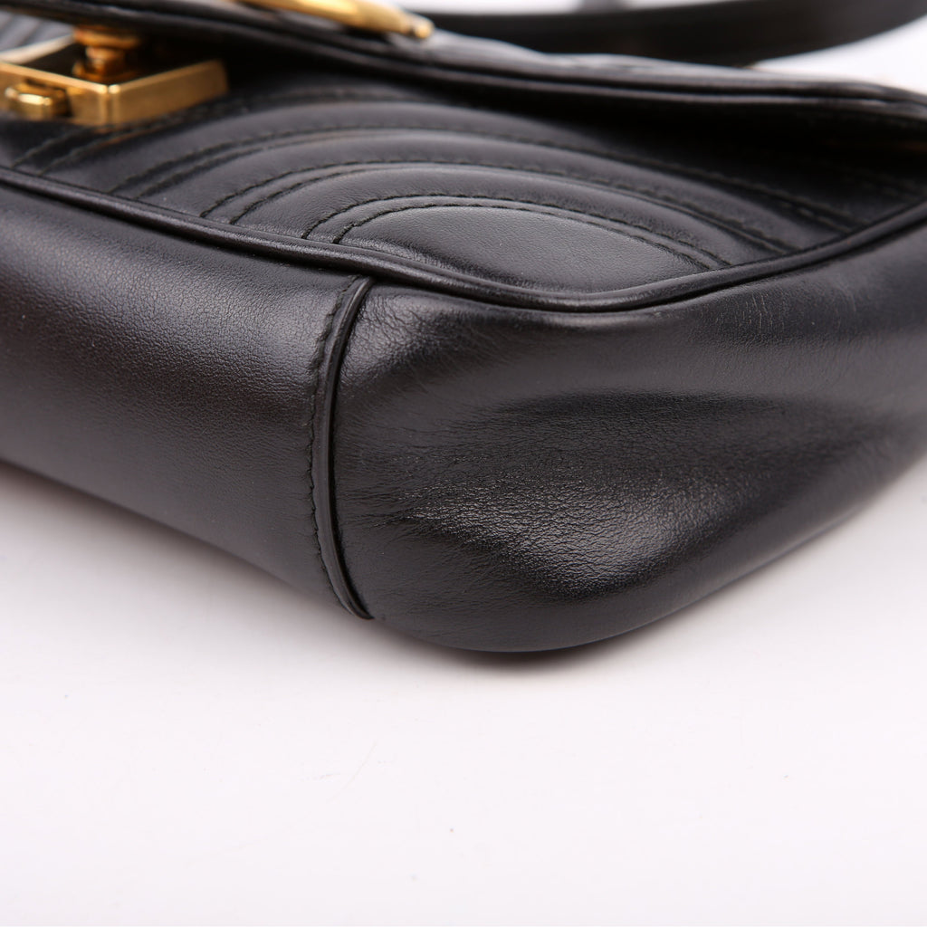 446744 Marmont Leather Shoulder Mini Flap Black