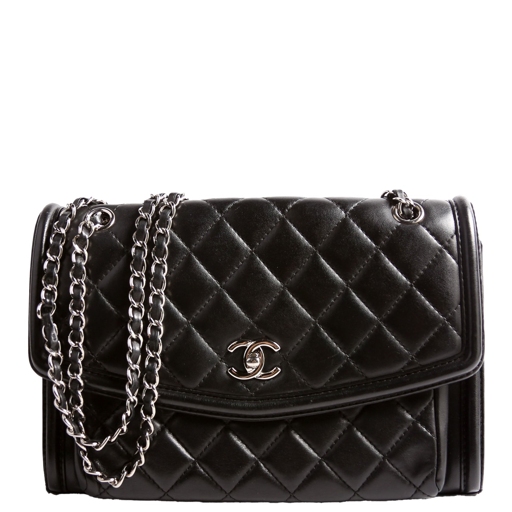 Geometric Large Flap Bag Lambskin 21M Black