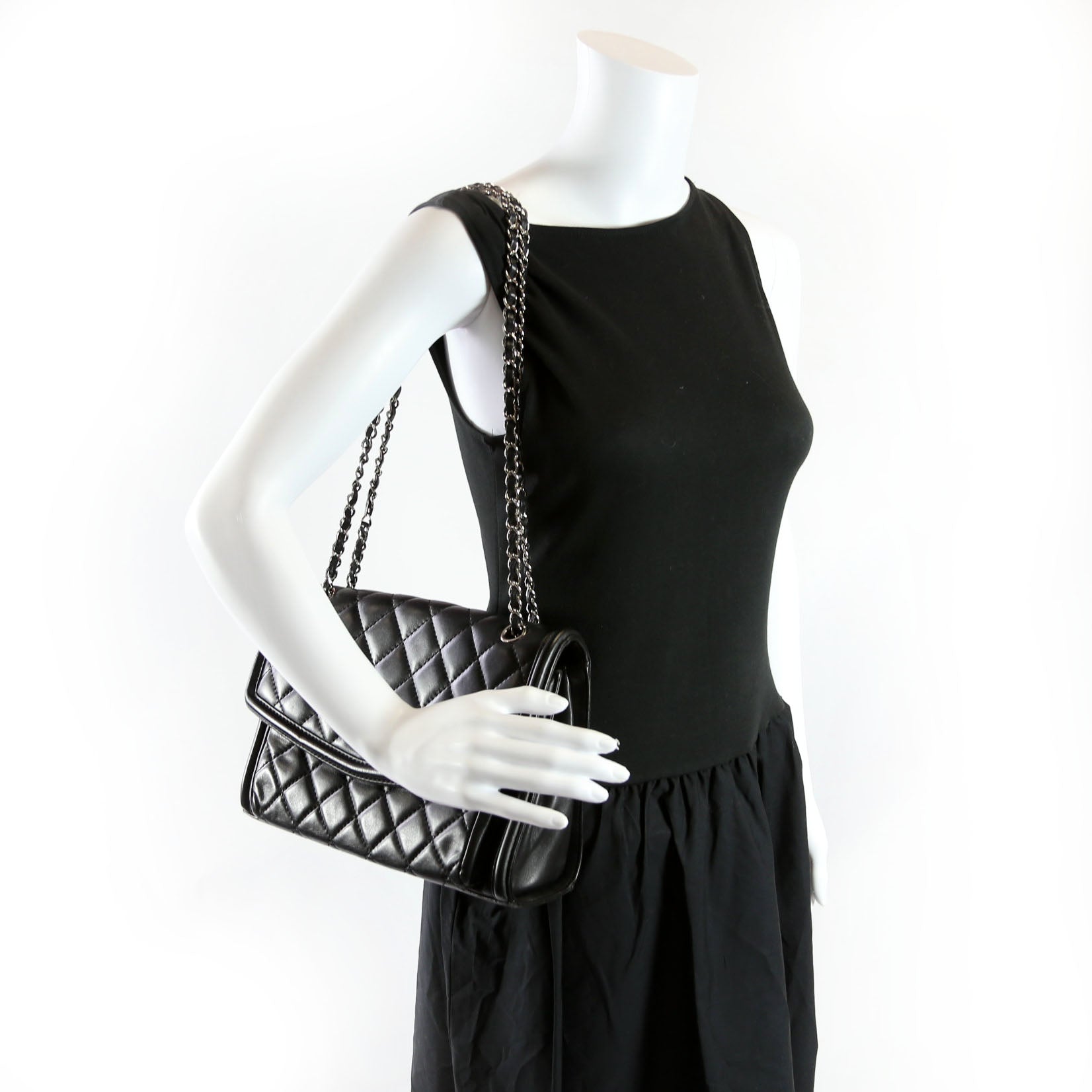 Geometric Large Flap Bag Lambskin 21M Black