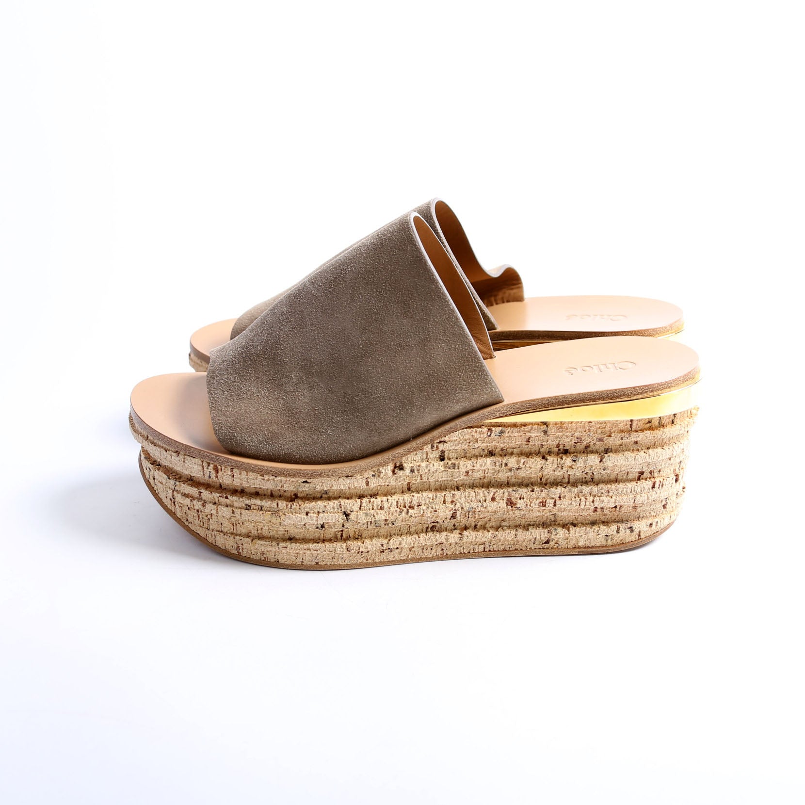 Camille Cork Platform Sandals Size 40 Beige/Taupe