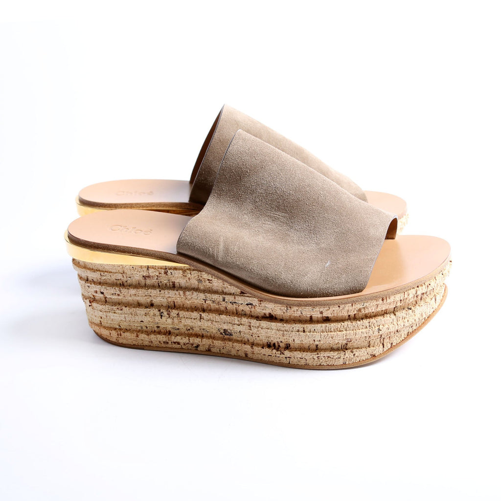 Camille Cork Platform Sandals Size 40 Beige/Taupe
