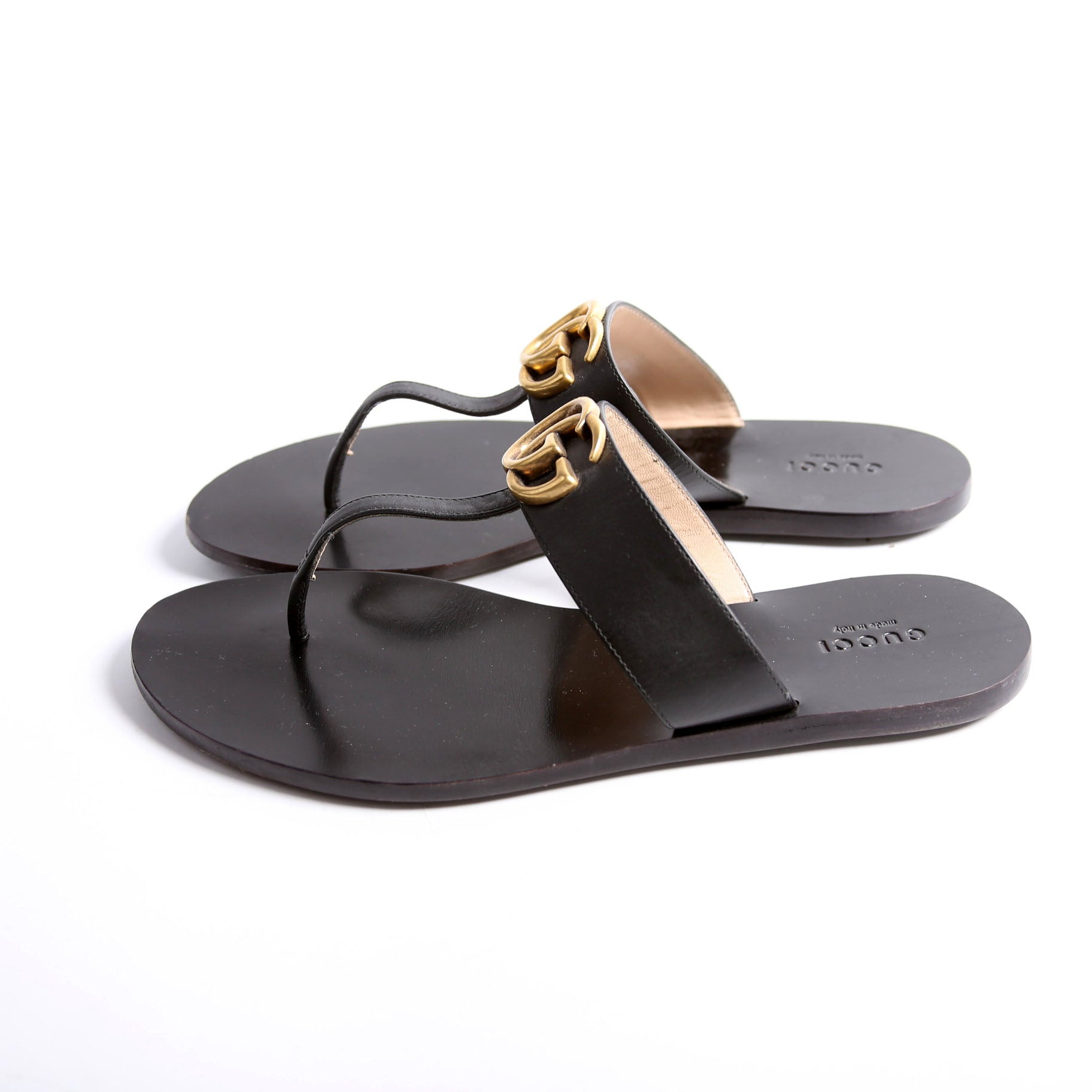 Marmont T Strap Sandals Size 38 Black/Gold