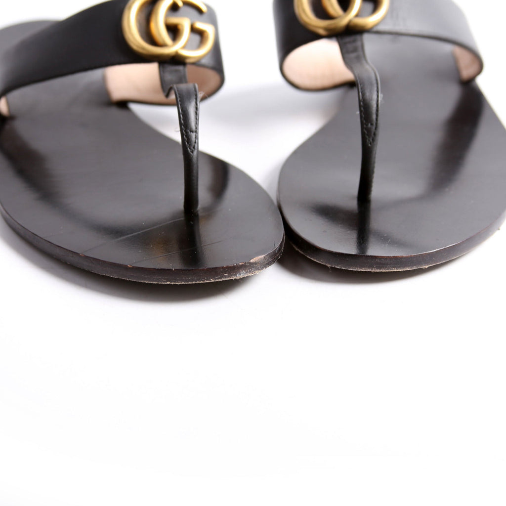 Marmont T Strap Sandals Size 38 Black/Gold
