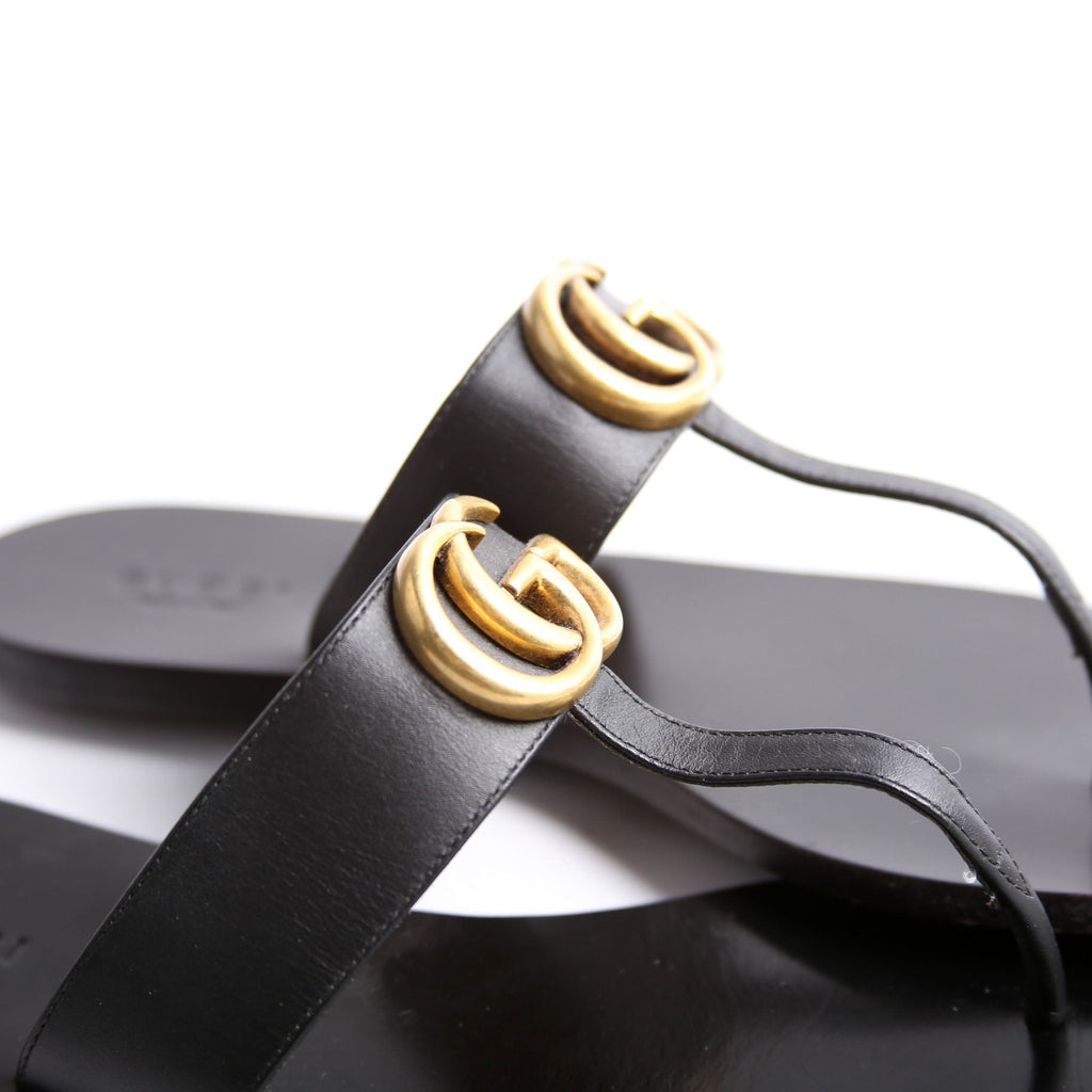Marmont T Strap Sandals Size 38 Black/Gold