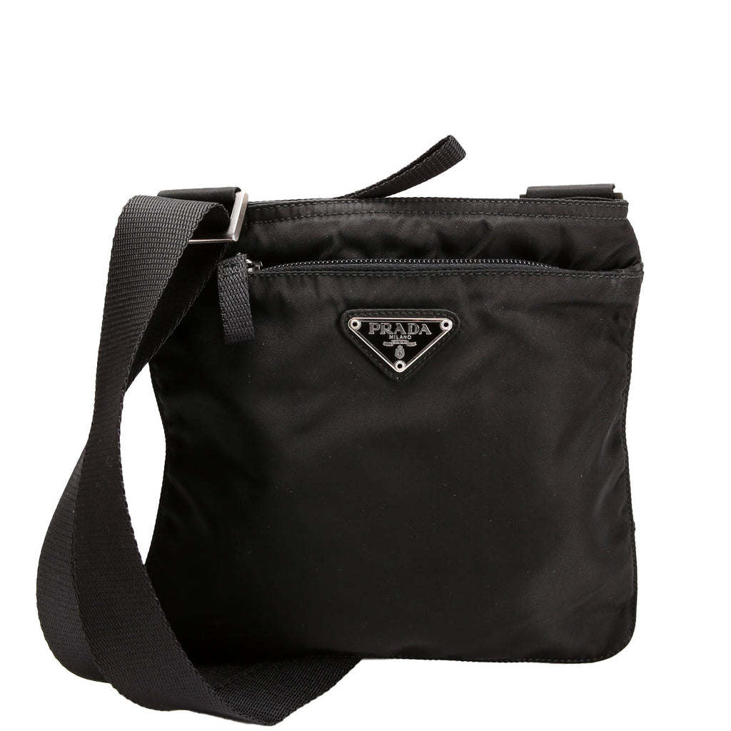 Nylon Flat Mini Messenger Black