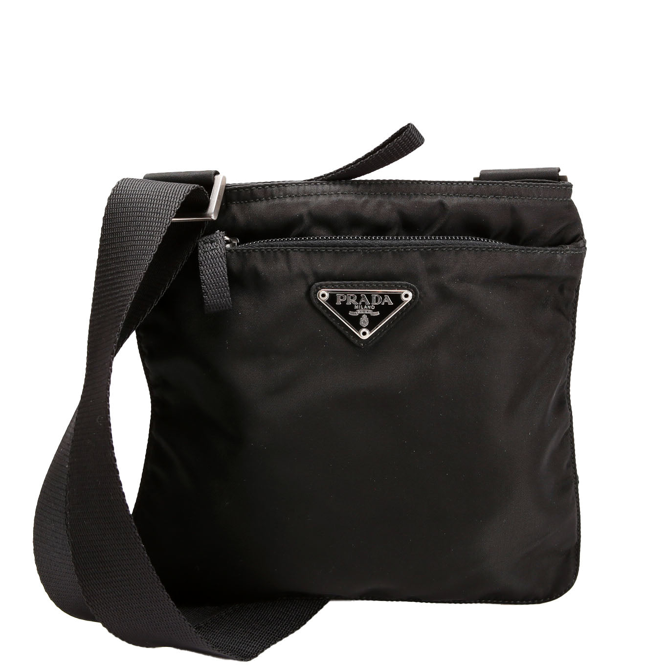 Nylon Flat Mini Messenger Black