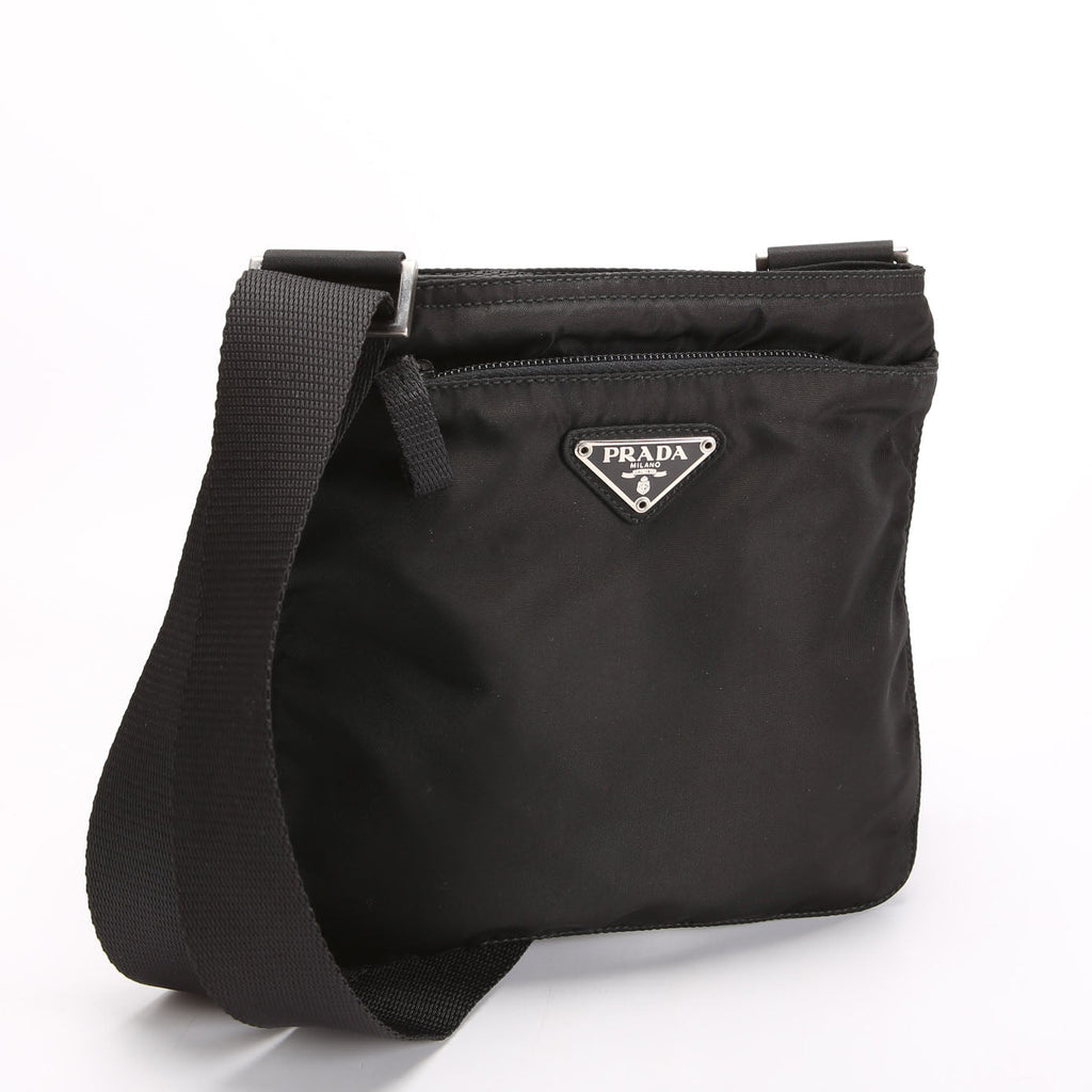 Nylon Flat Mini Messenger Black