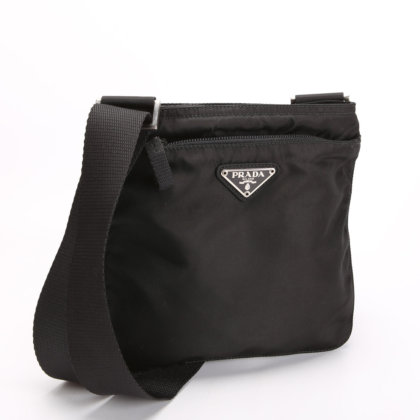 Nylon Flat Mini Messenger Black
