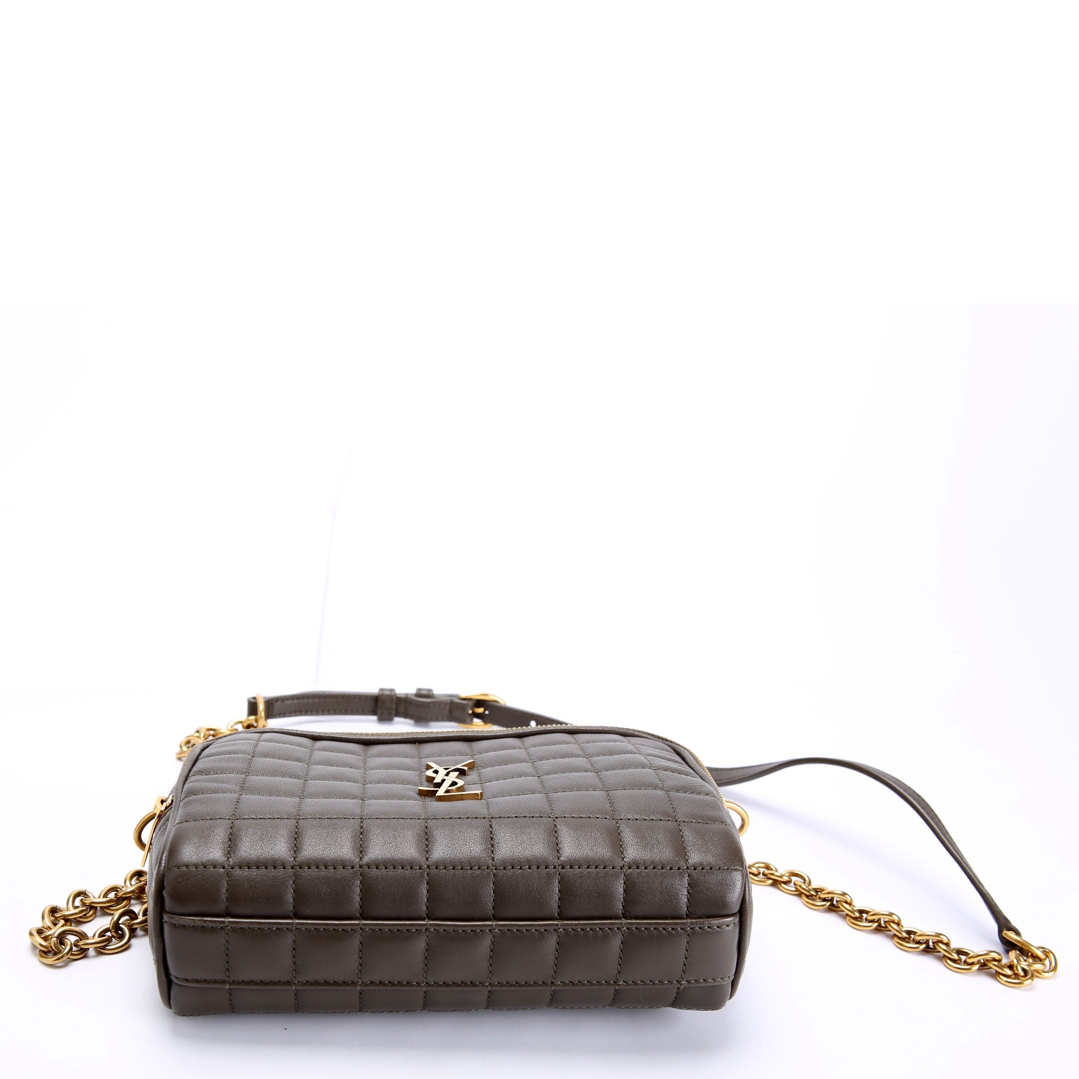 SAINT LAURENT Cassandre Carre Camera Bag Lambskin 764809 Green