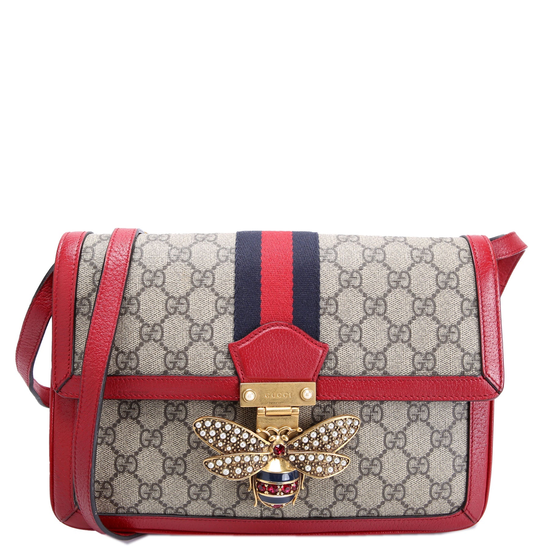 524356 GG Supreme Queen Margaret Medium Shoulder Bag Beige/Red