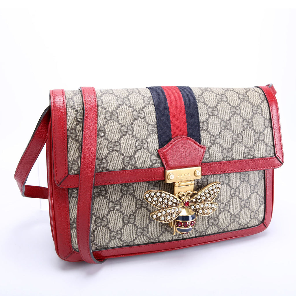 524356 GG Supreme Queen Margaret Medium Shoulder Bag Beige/Red