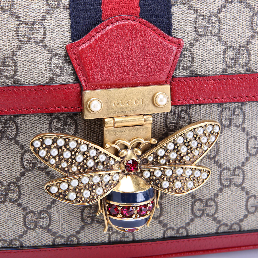 524356 GG Supreme Queen Margaret Medium Shoulder Bag Beige/Red
