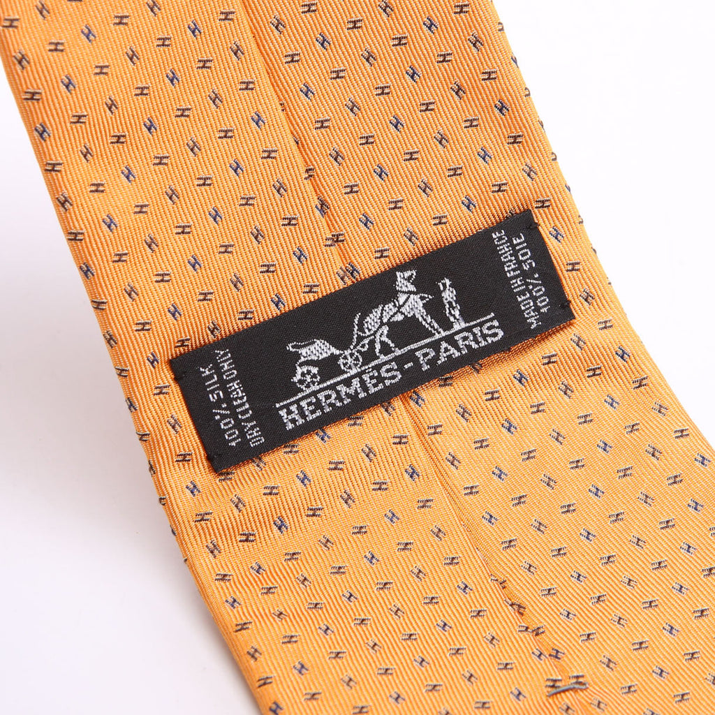 Hermes Printed Silk Tie Orange