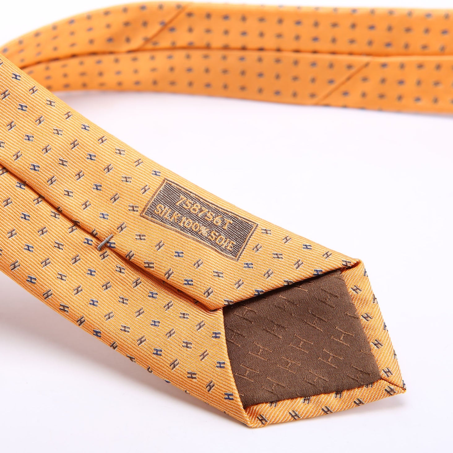 Hermes Printed Silk Tie Orange