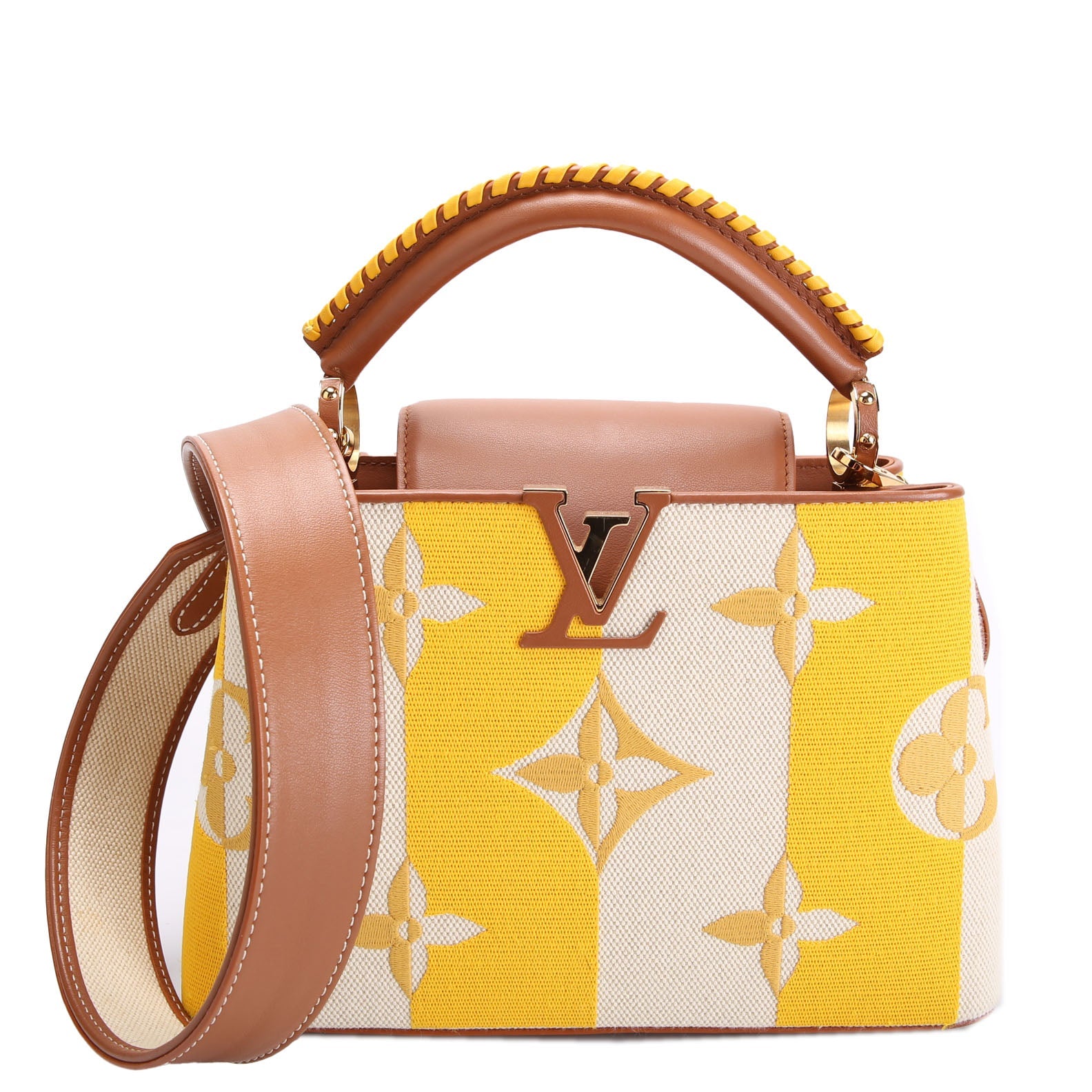 Capucines BB Parasol Taurillon/Canvas Brown/Yellow