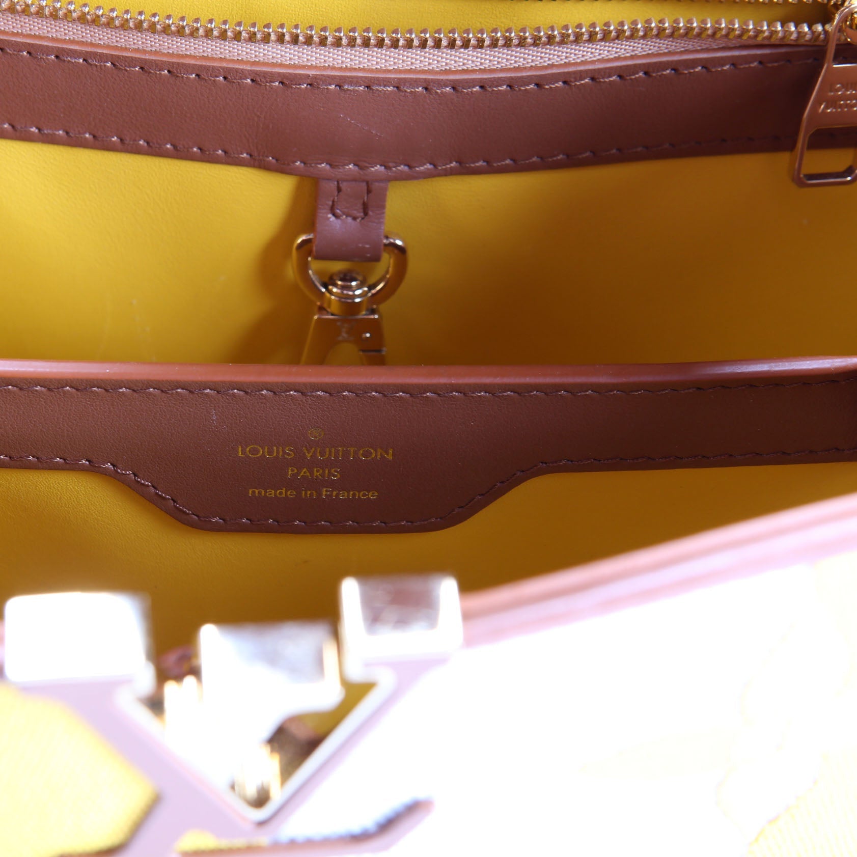 Capucines BB Parasol Taurillon/Canvas Brown/Yellow