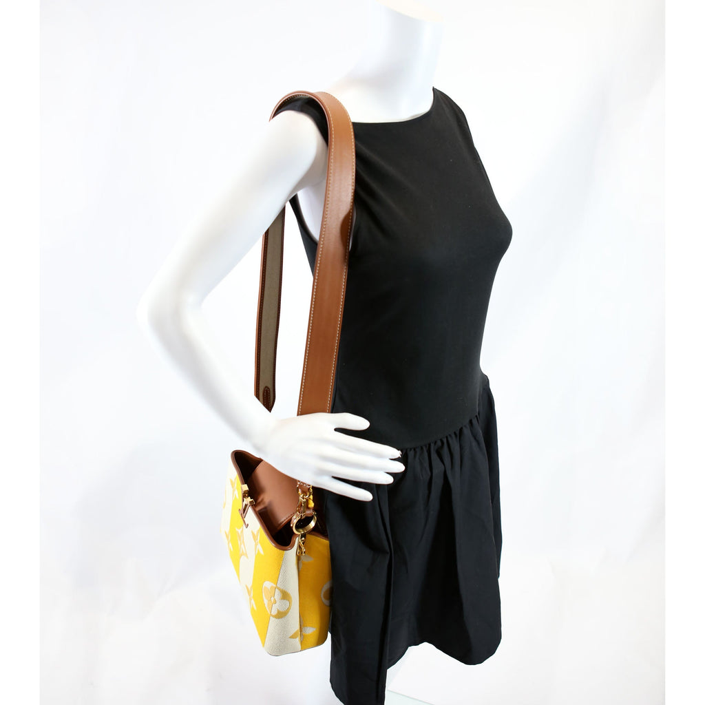 Capucines BB Parasol Taurillon/Canvas Brown/Yellow