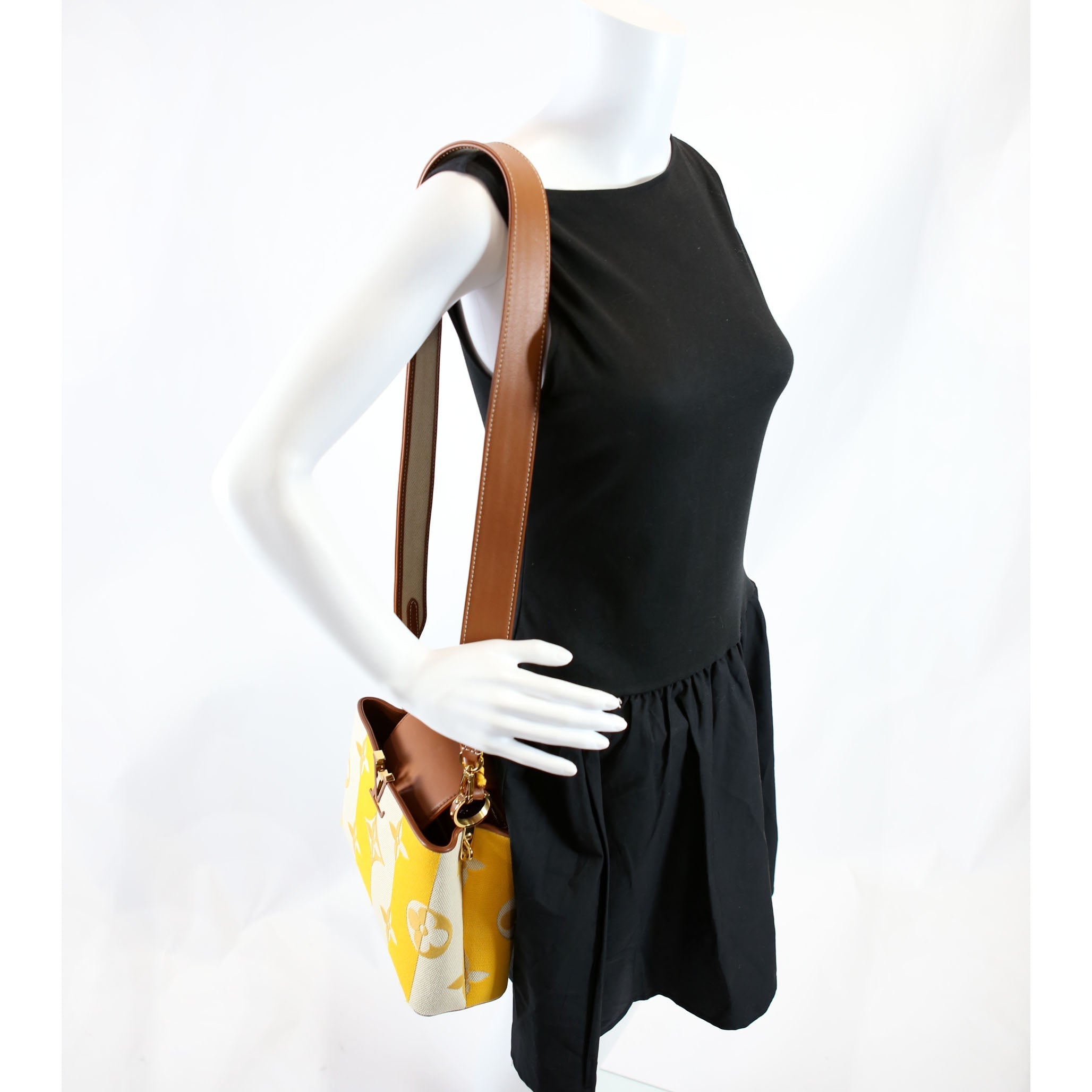 Capucines BB Parasol Taurillon/Canvas Brown/Yellow