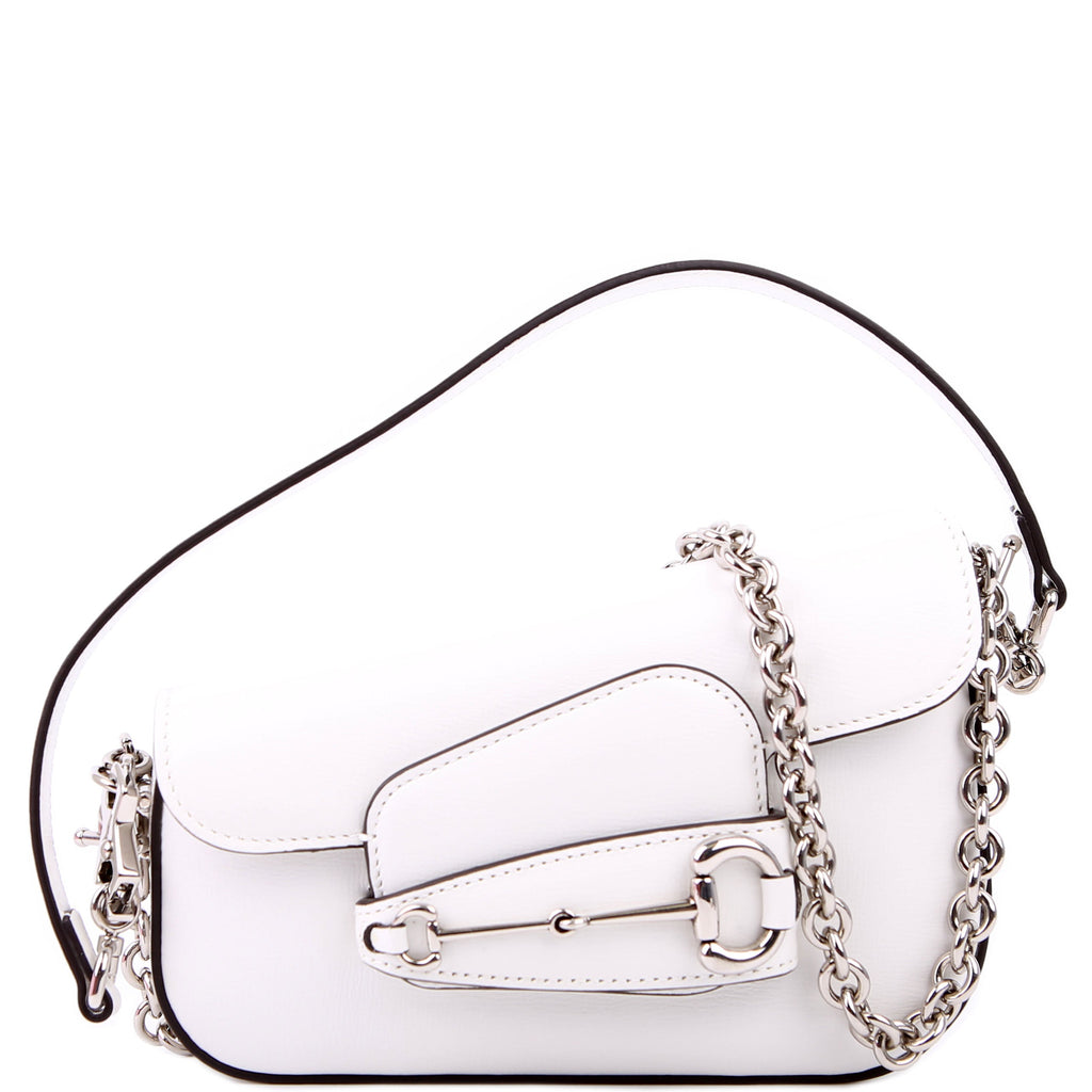 764155 Horsebit 1955 GG Leather Asymmetric Shoulder White