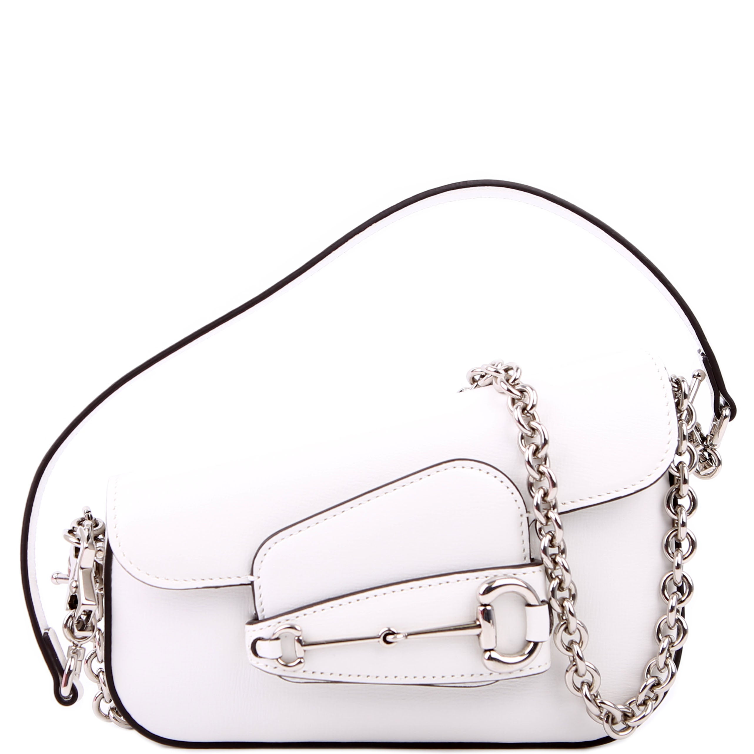764155 Horsebit 1955 GG Leather Asymmetric Shoulder White