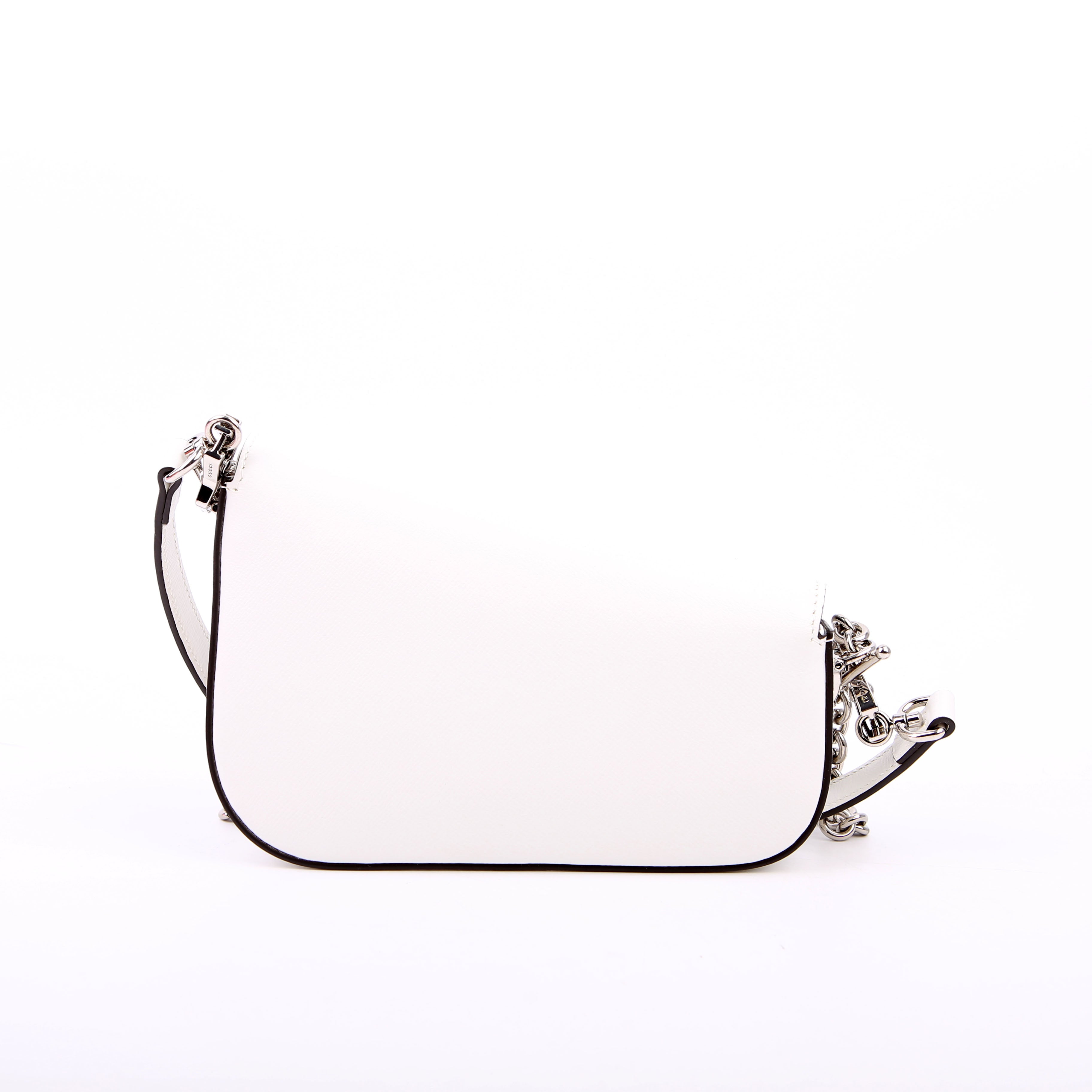 764155 Horsebit 1955 GG Leather Asymmetric Shoulder White