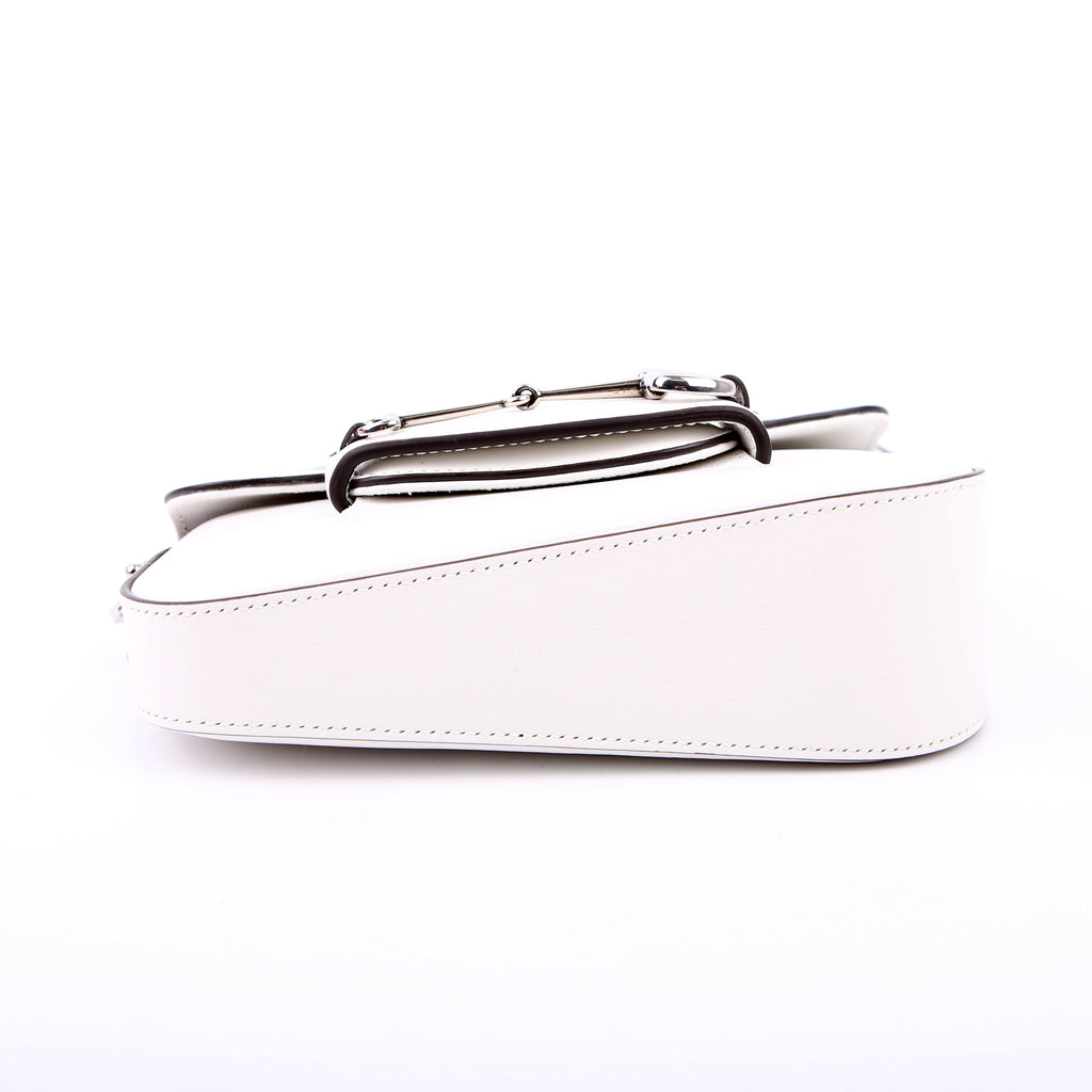 764155 Horsebit 1955 GG Leather Asymmetric Shoulder White