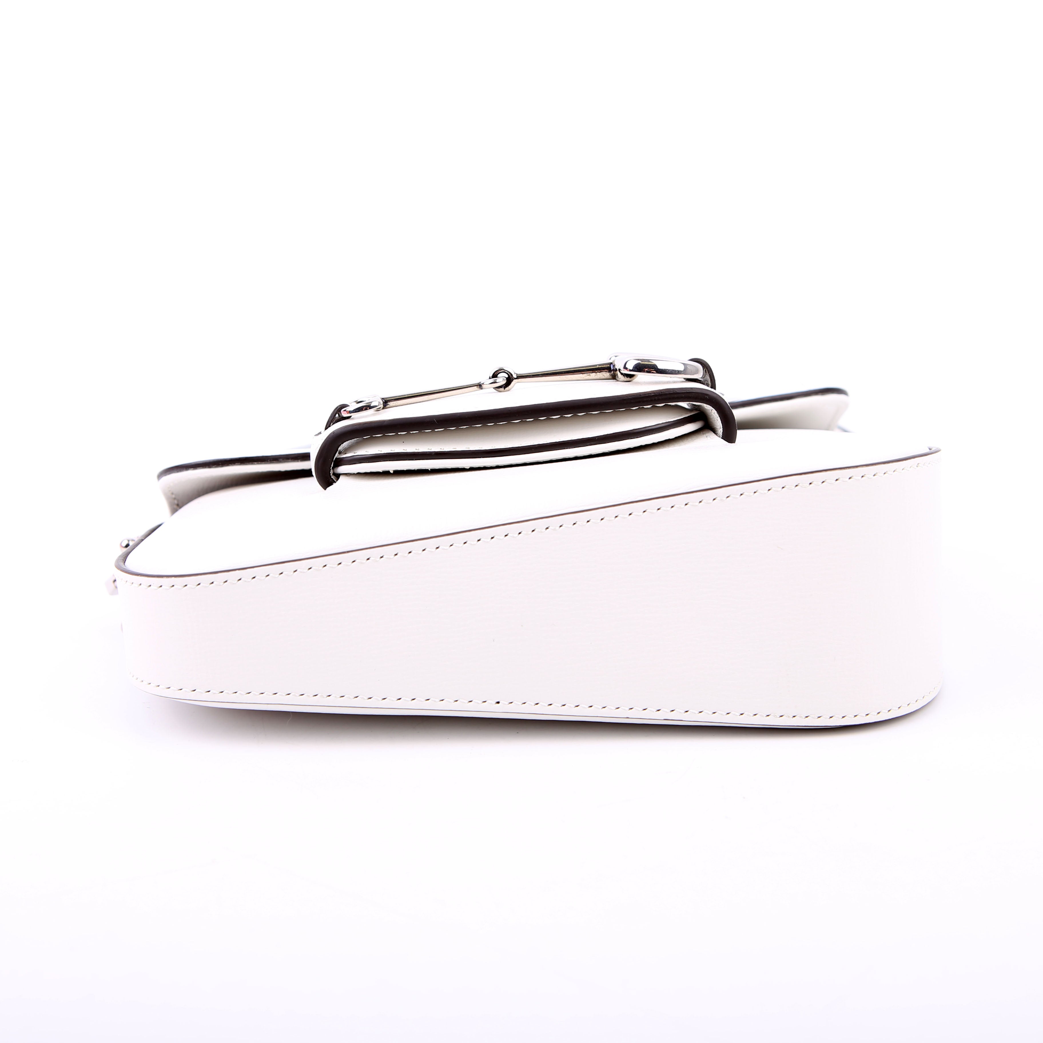 764155 Horsebit 1955 GG Leather Asymmetric Shoulder White