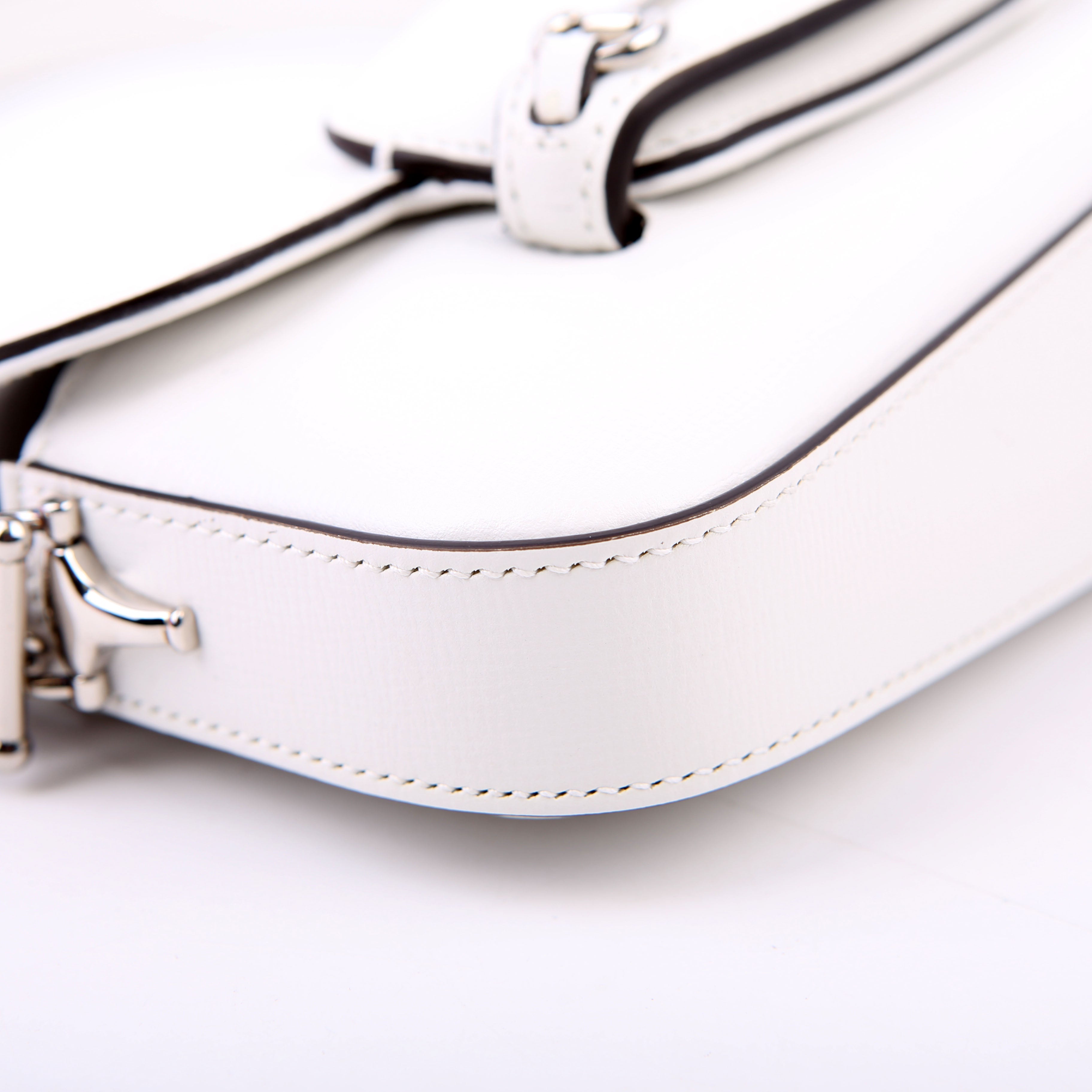 764155 Horsebit 1955 GG Leather Asymmetric Shoulder White