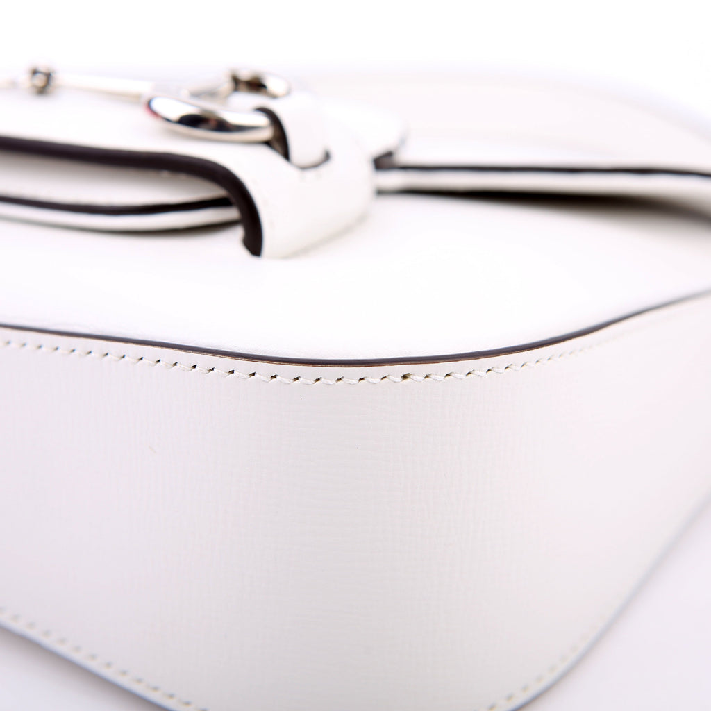 764155 Horsebit 1955 GG Leather Asymmetric Shoulder White