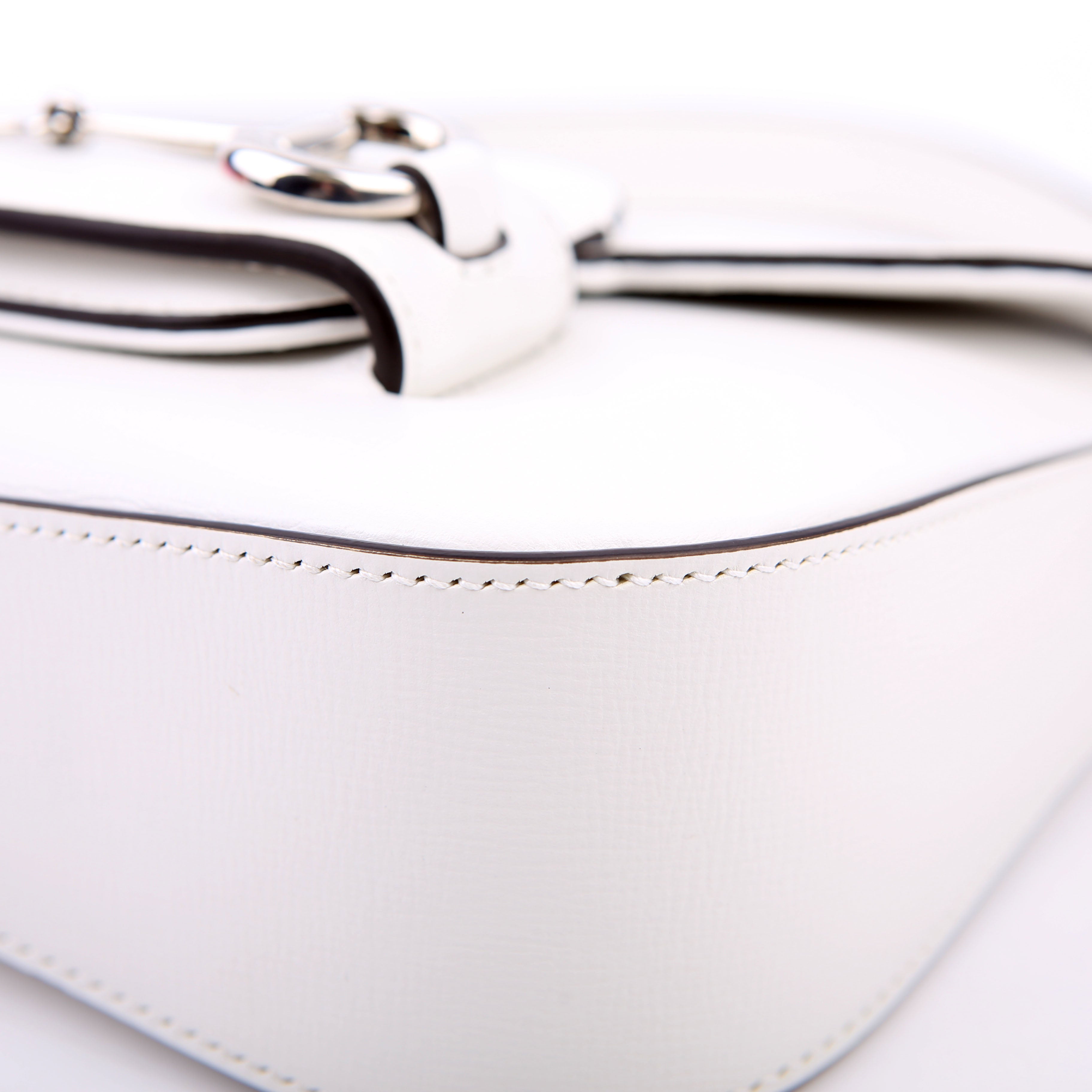 764155 Horsebit 1955 GG Leather Asymmetric Shoulder White