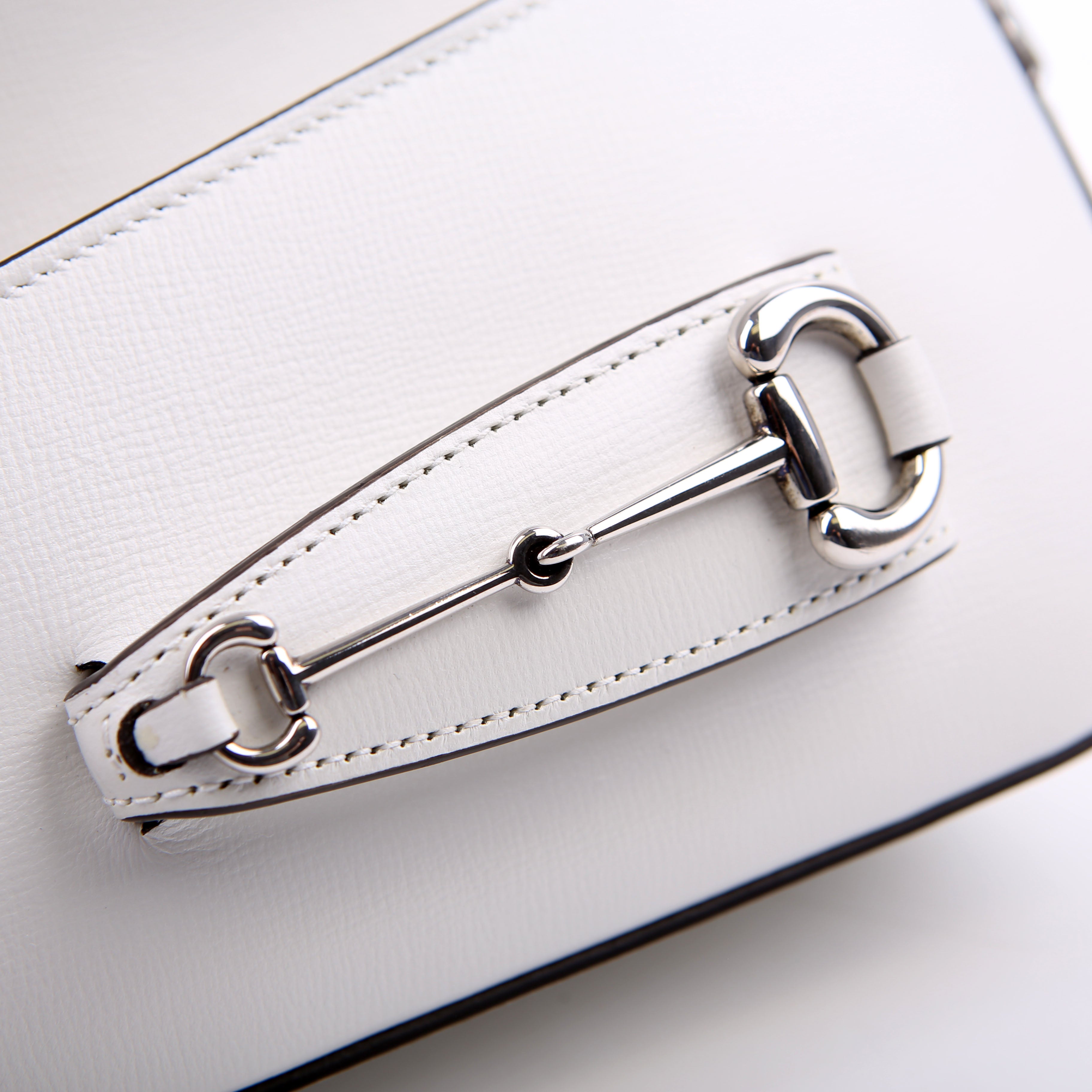 764155 Horsebit 1955 GG Leather Asymmetric Shoulder White