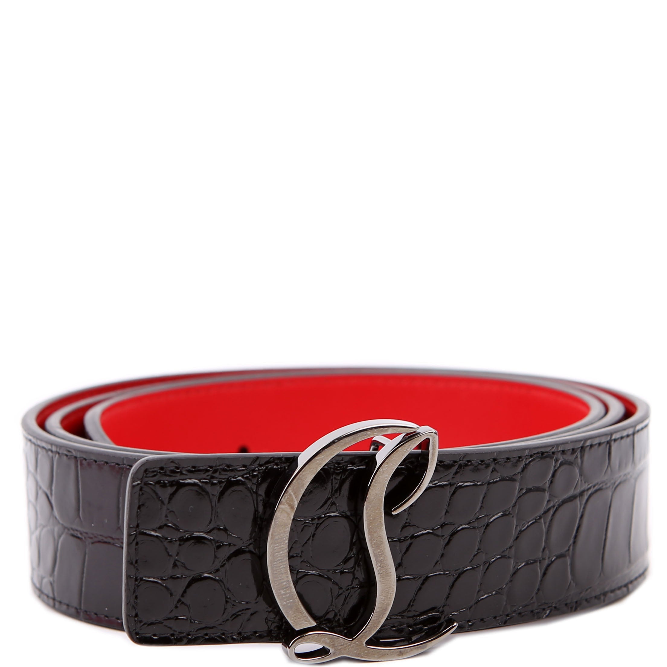 CL Logo Crocodile Embossed Belt Size 110/44 Black/Red