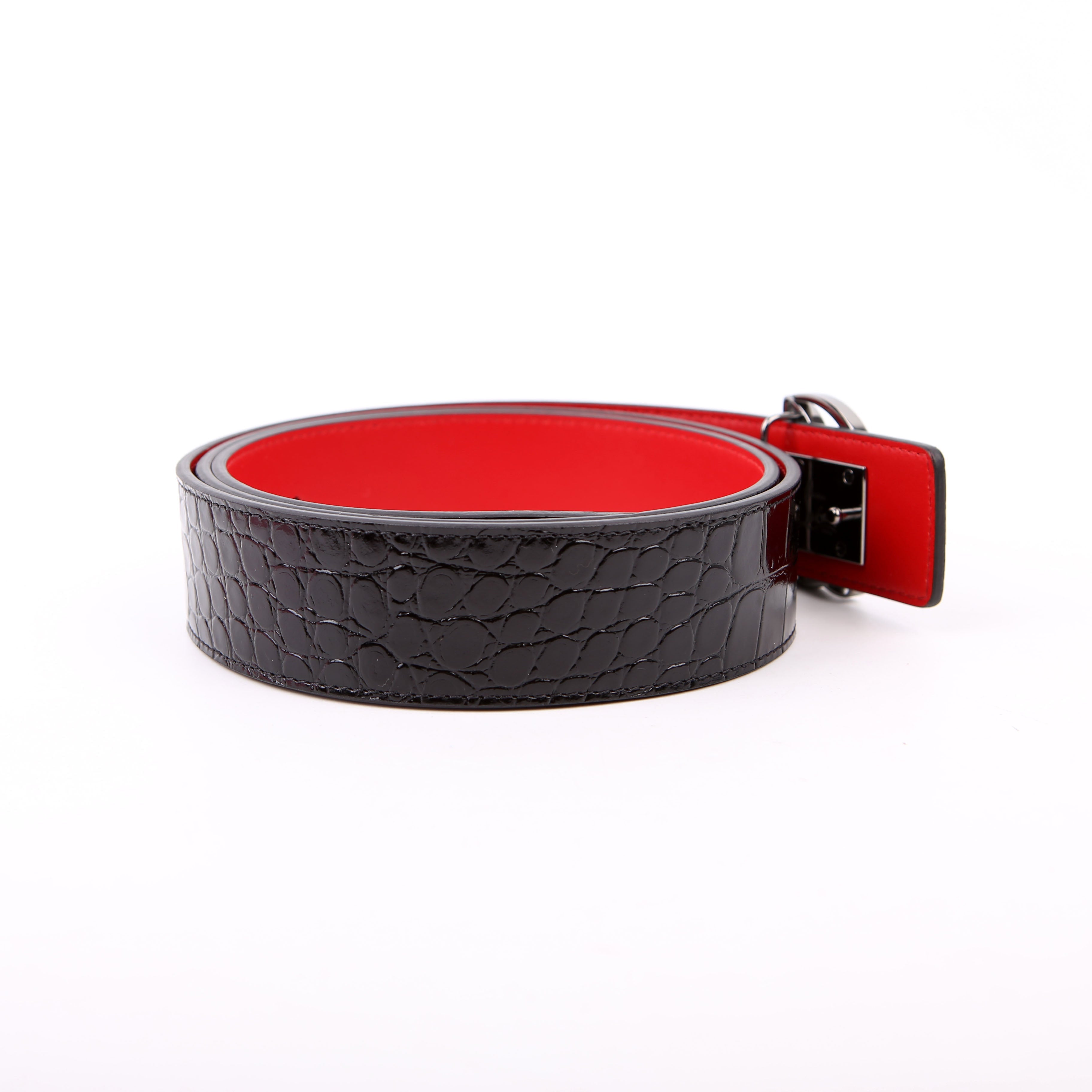 CL Logo Crocodile Embossed Belt Size 110/44 Black/Red
