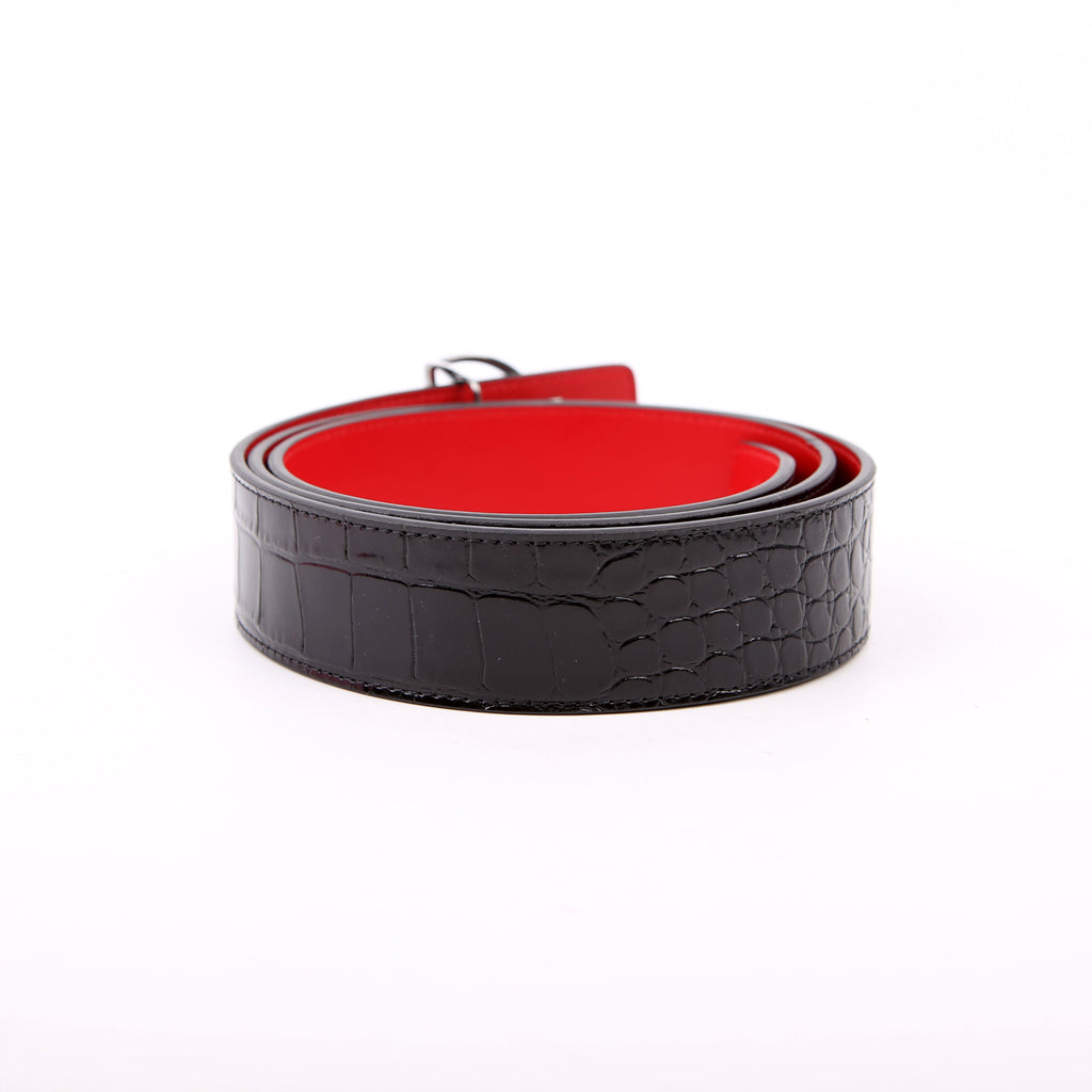 CL Logo Crocodile Embossed Belt Size 110/44 Black/Red