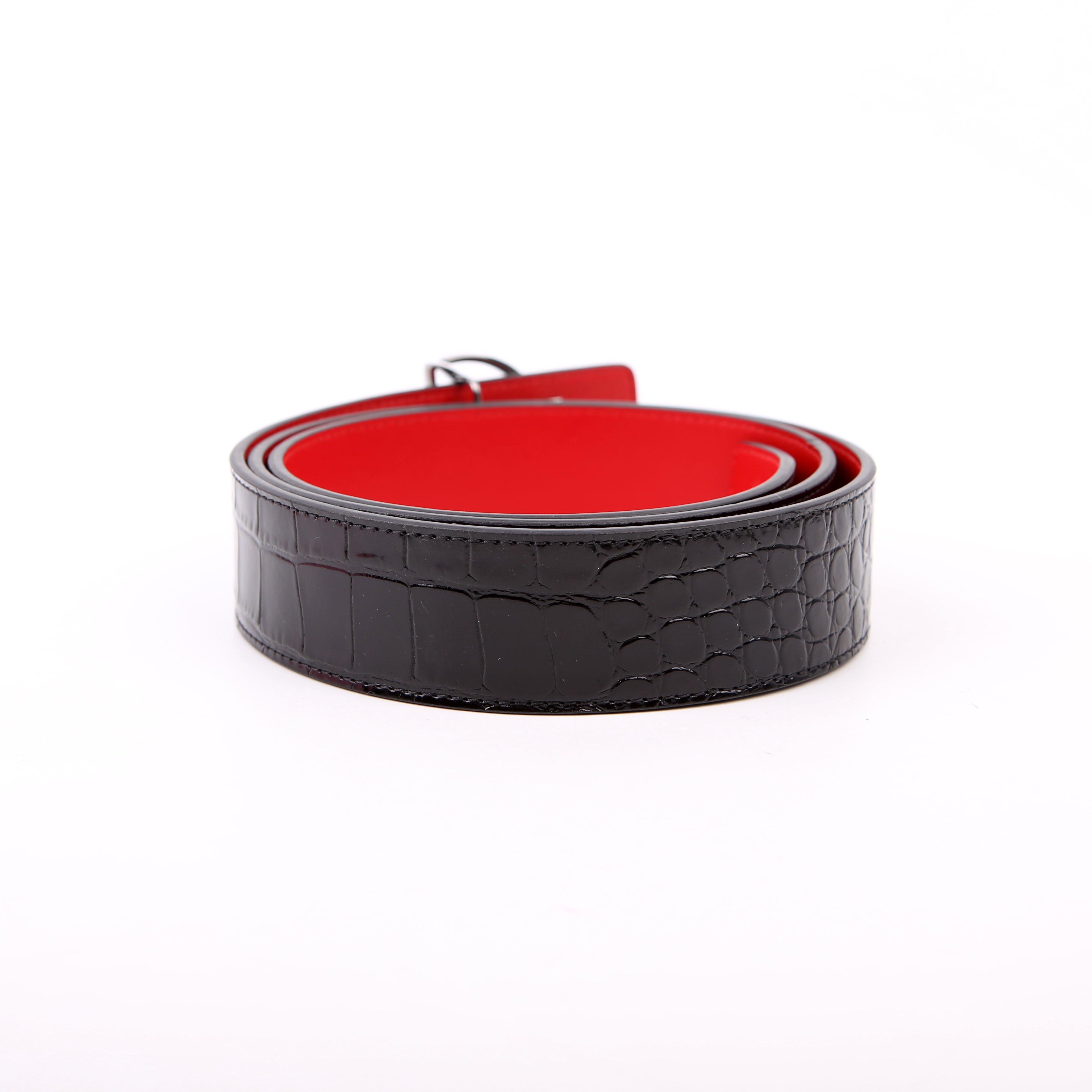 CL Logo Crocodile Embossed Belt Size 110/44 Black/Red