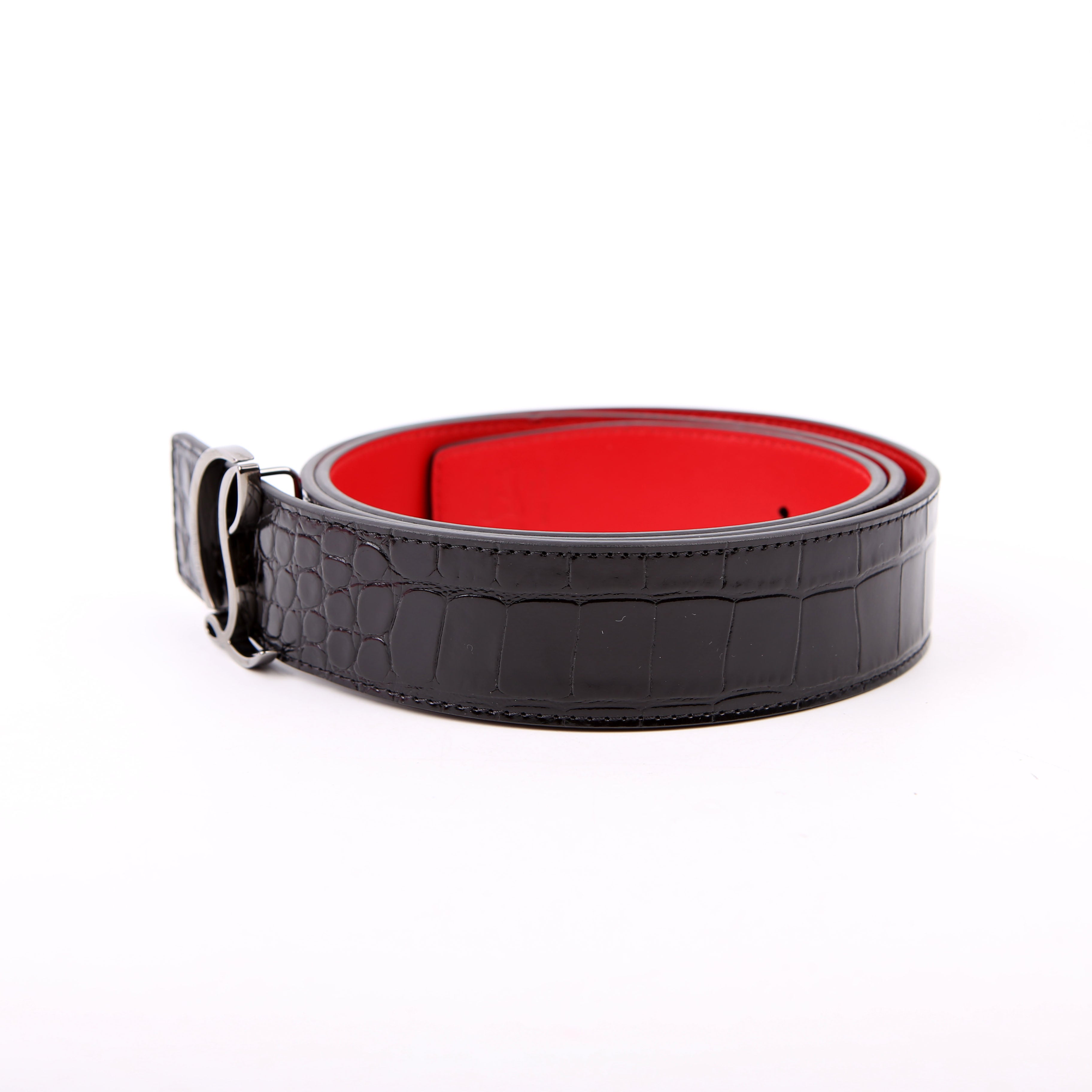 CL Logo Crocodile Embossed Belt Size 110/44 Black/Red