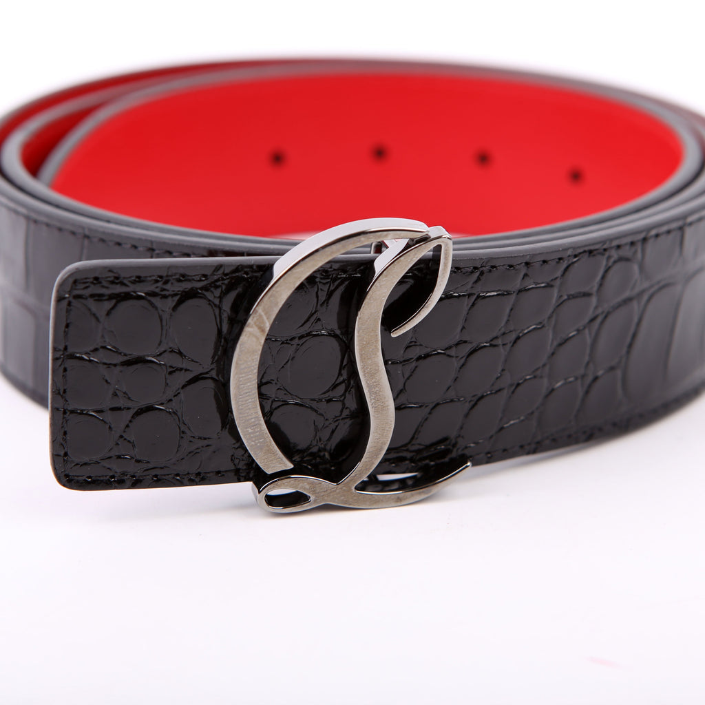 CL Logo Crocodile Embossed Belt Size 110/44 Black/Red