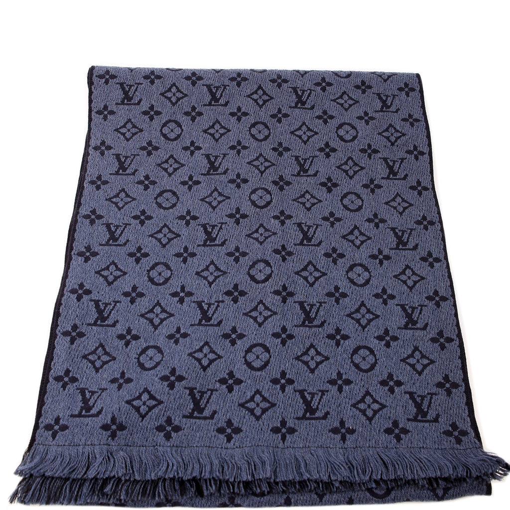 Stole Monogram Classic Wool Scarf Navy