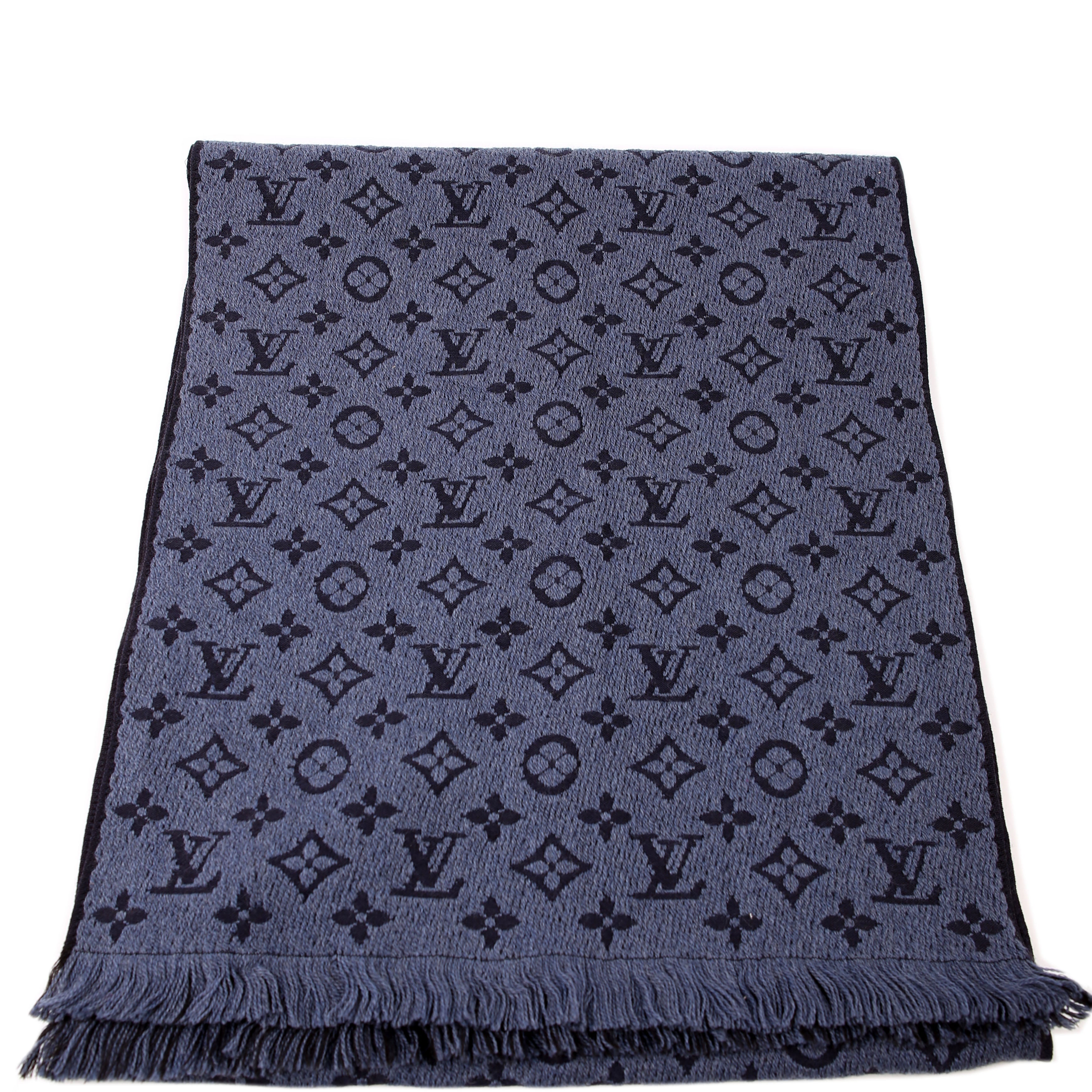 Stole Monogram Classic Wool Scarf Navy
