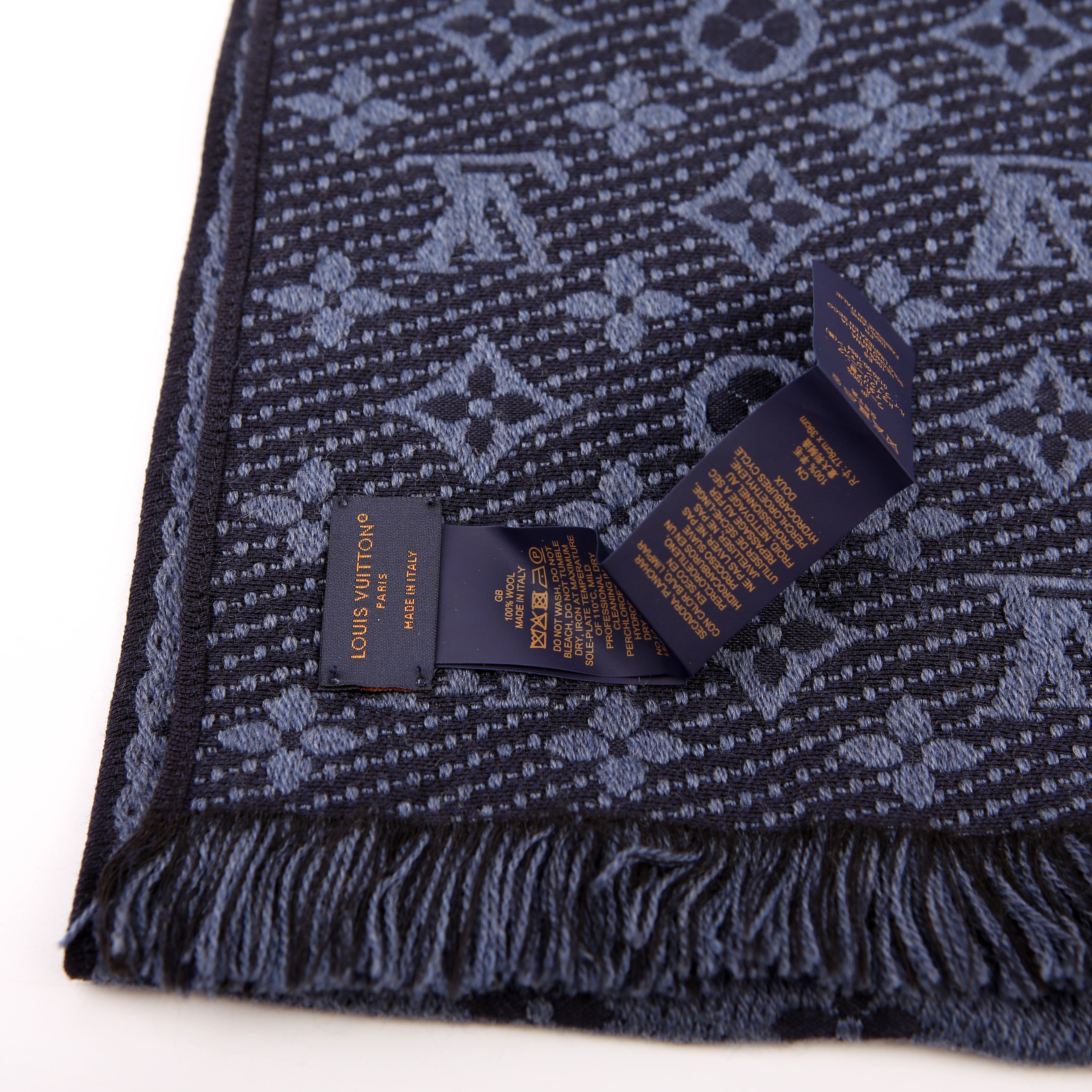 Stole Monogram Classic Wool Scarf Navy