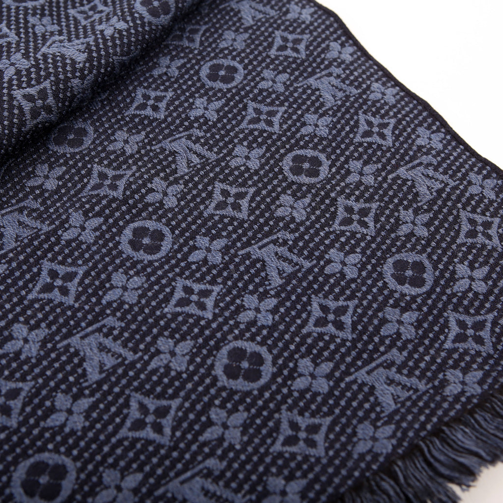 Stole Monogram Classic Wool Scarf Navy