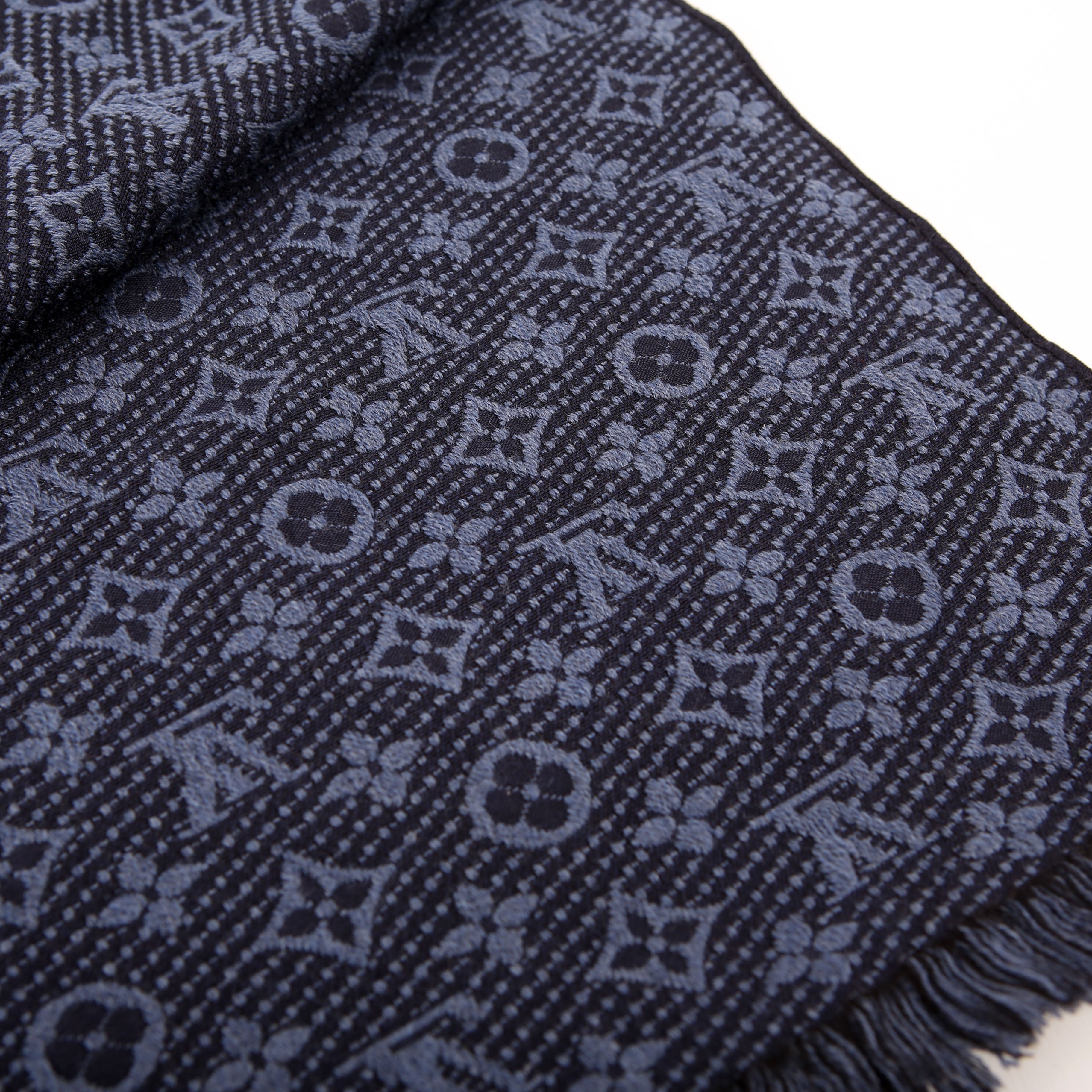 Stole Monogram Classic Wool Scarf Navy