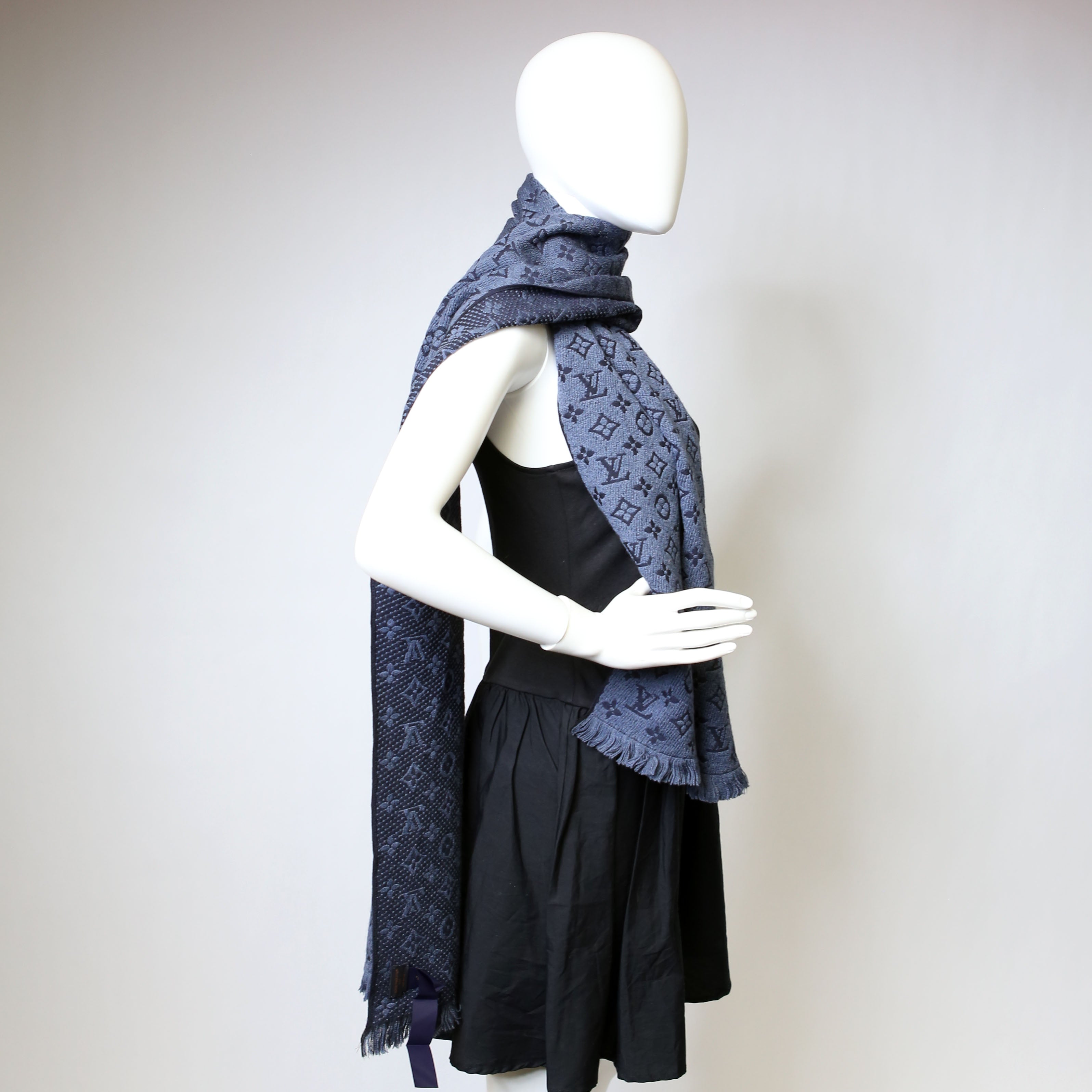Stole Monogram Classic Wool Scarf Navy